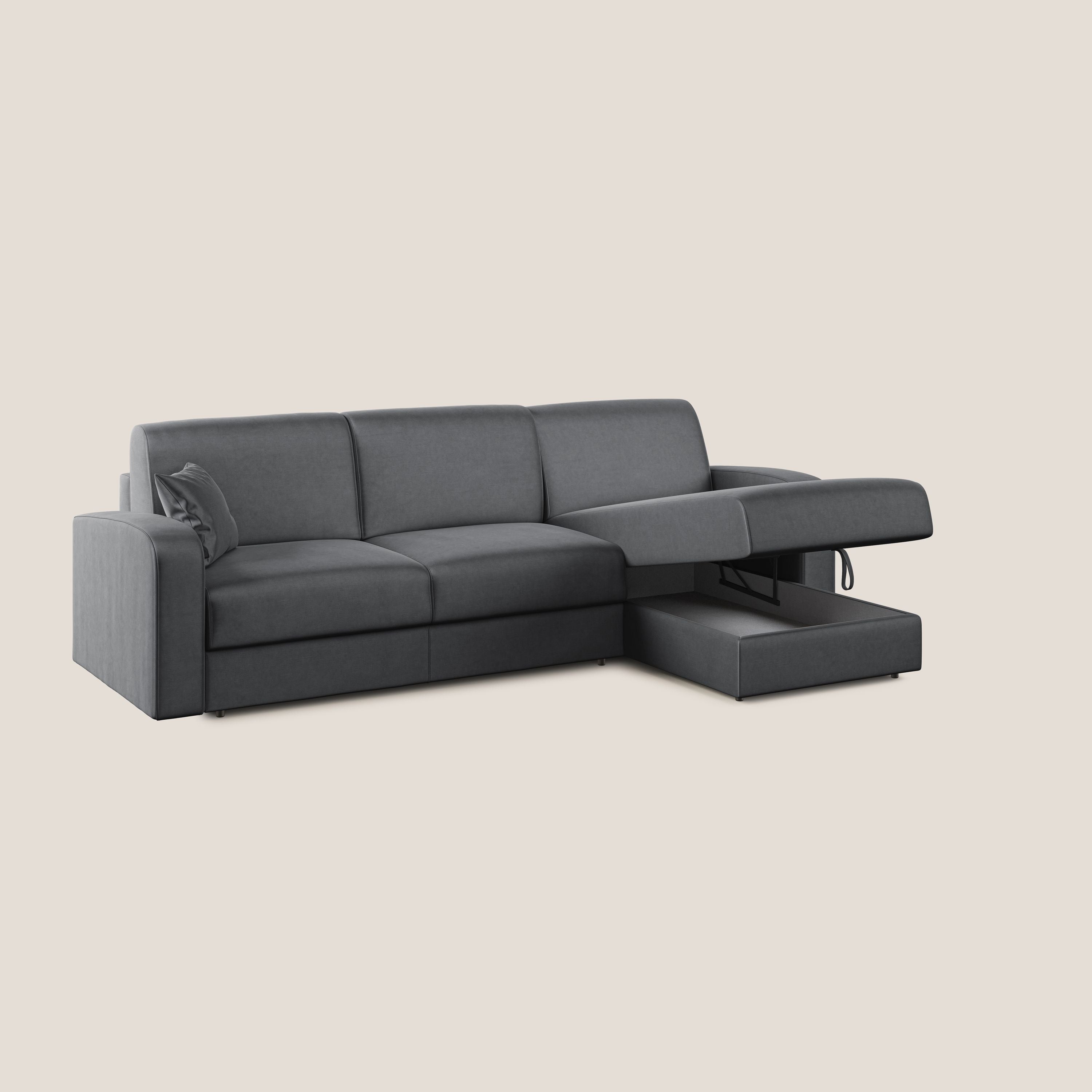 Lebron Divano letto angolare con penisola in velluto morbido T01 antracite - divani.store