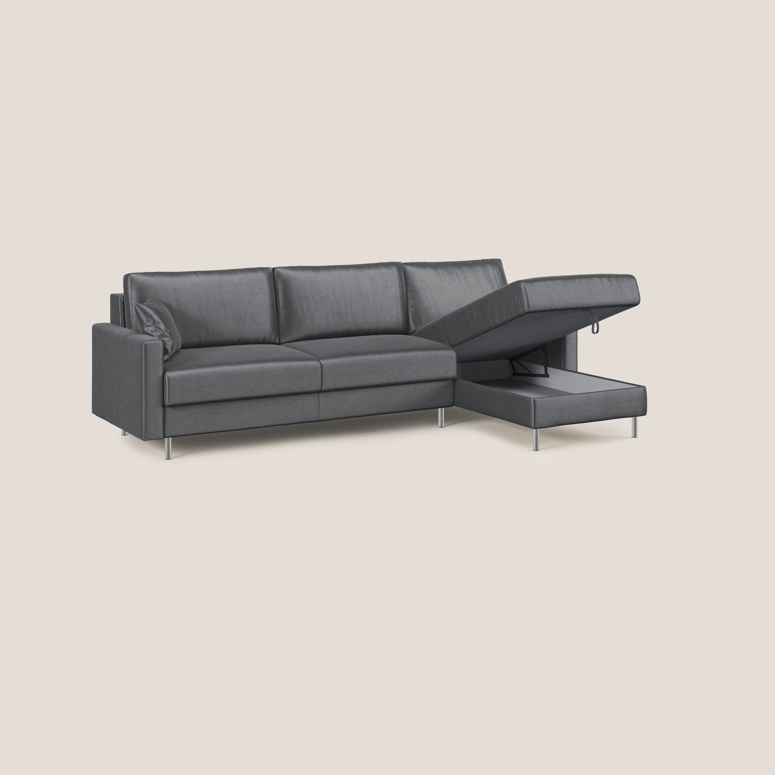 Andromeda divano letto angolare in velluto morbido impermeabile T01 antracite - divani.store