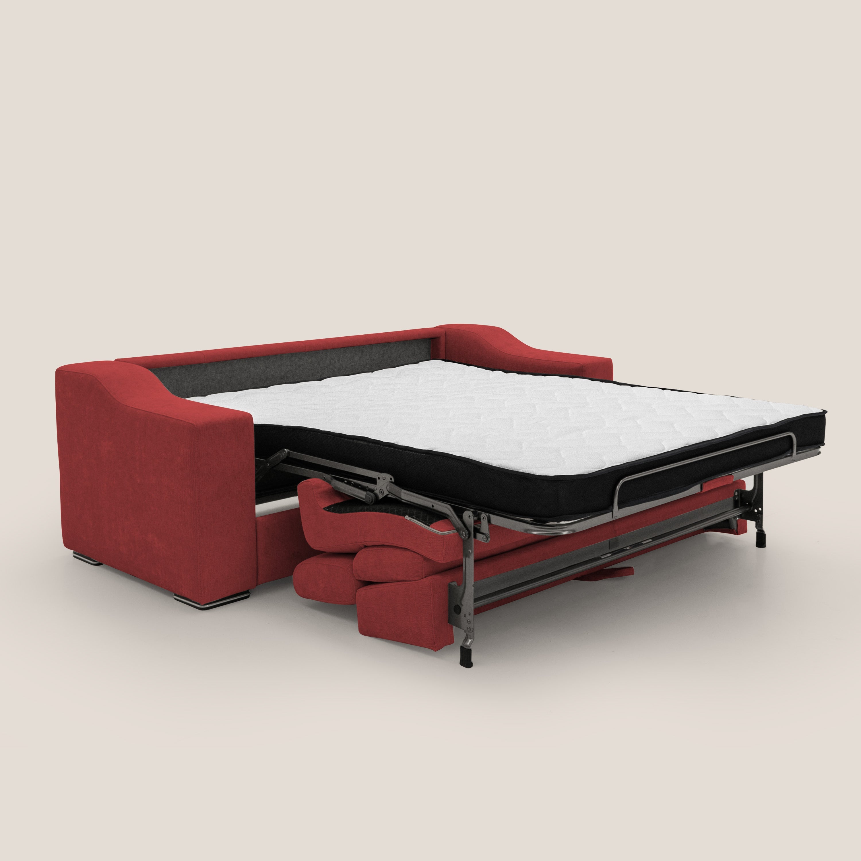 Bomber divano letto matrimoniale con poggiatesta in tessuto impermeabile T14 rosso - divani.store