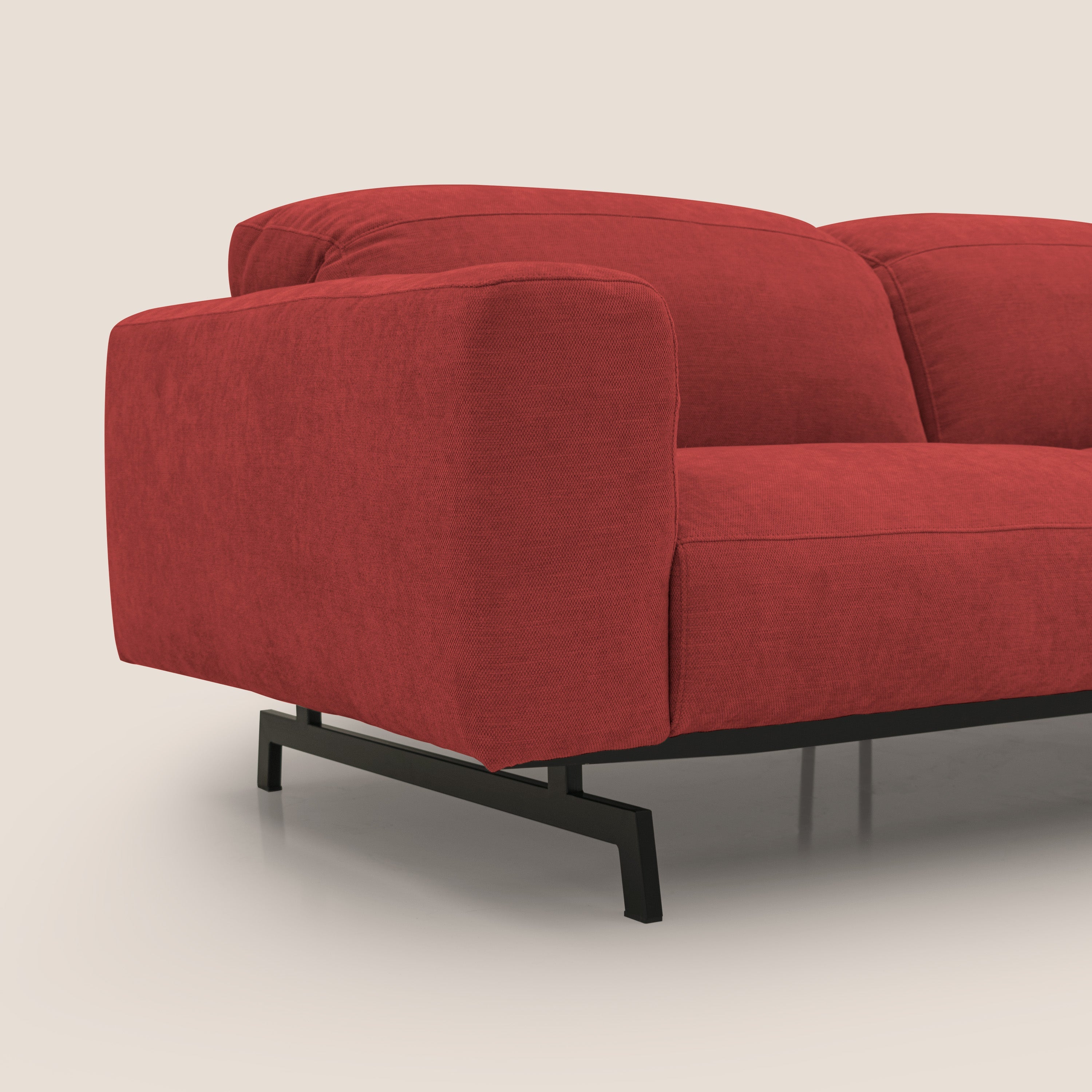 Sakura divano in piuma d'oca modulare a 3 sedute in morbido tessuto fiammato impermeabile T14 rosso - divani.store