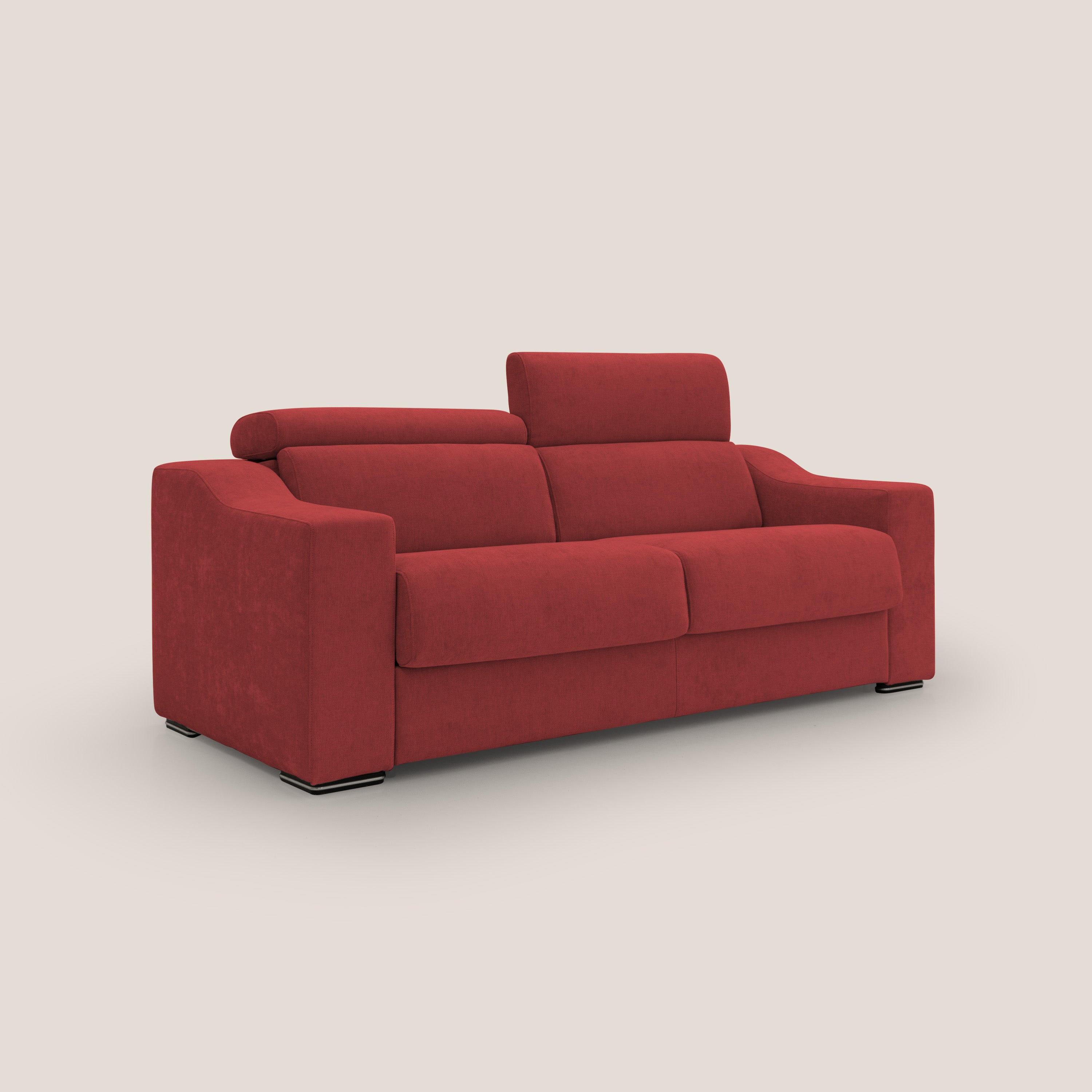 Bomber divano letto matrimoniale con poggiatesta in tessuto impermeabile T14 rosso - divani.store