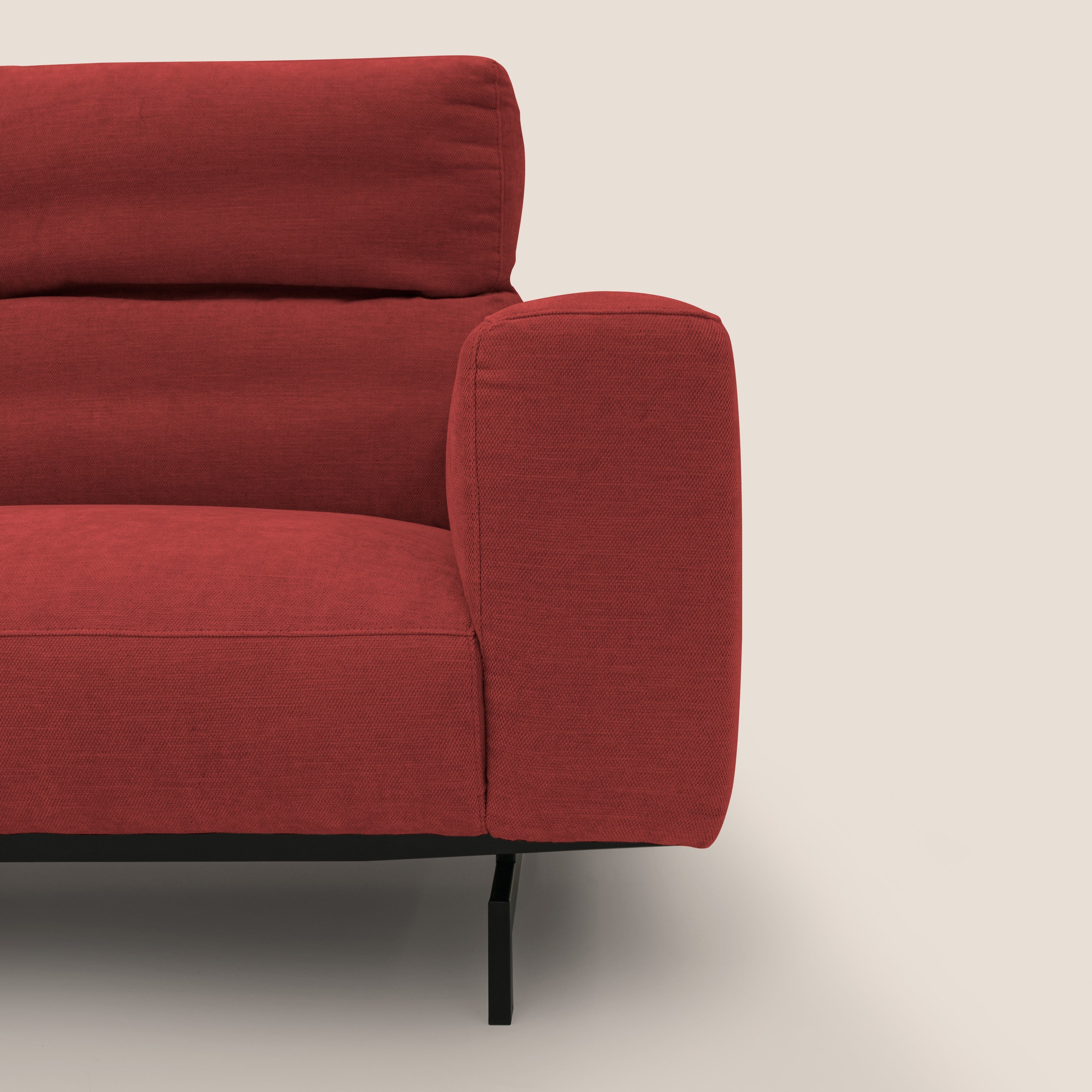 Sakura divano in piuma d'oca angolare REVERSIBILE in morbido tessuto fiammato impermeabile T14 rosso - divani.store