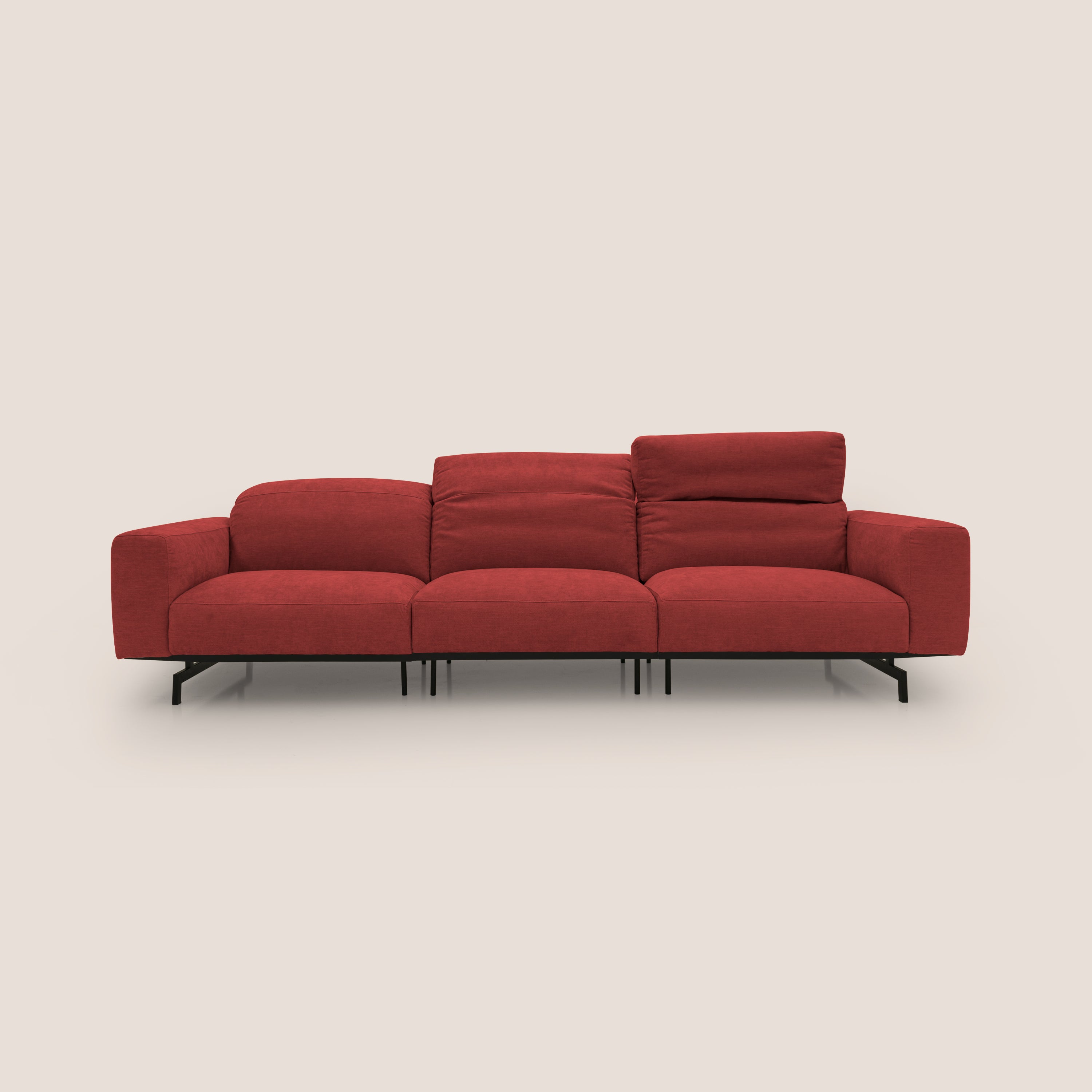Sakura divano in piuma d'oca modulare a 3 sedute in morbido tessuto fiammato impermeabile T14 rosso - divani.store