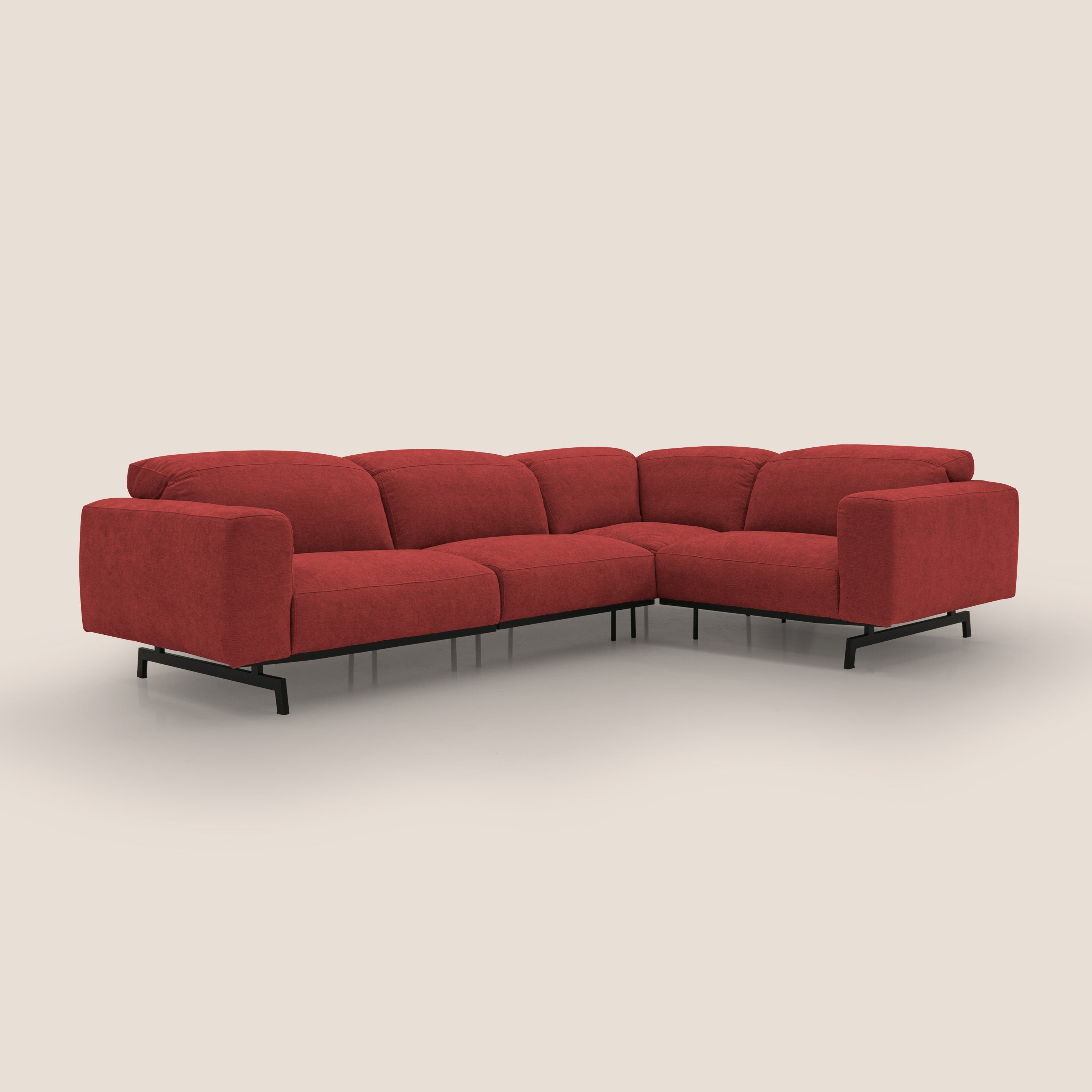 Sakura divano in piuma d'oca angolare REVERSIBILE in morbido tessuto fiammato impermeabile T14 rosso - divani.store
