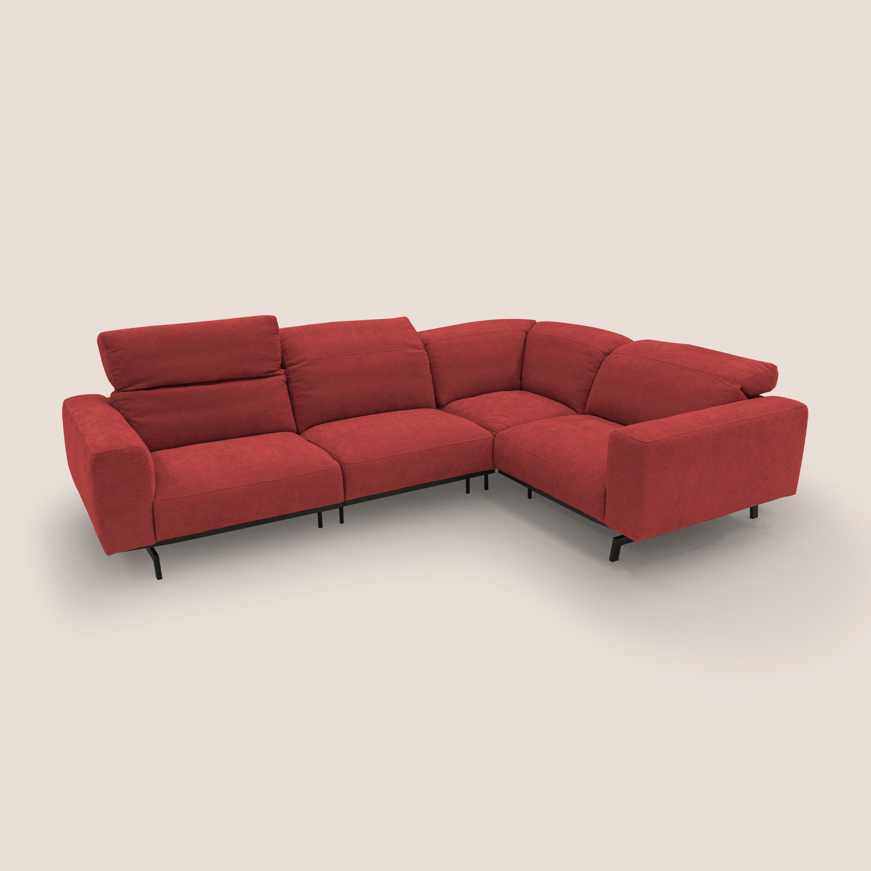 Sakura divano in piuma d'oca angolare REVERSIBILE in morbido tessuto fiammato impermeabile T14 rosso