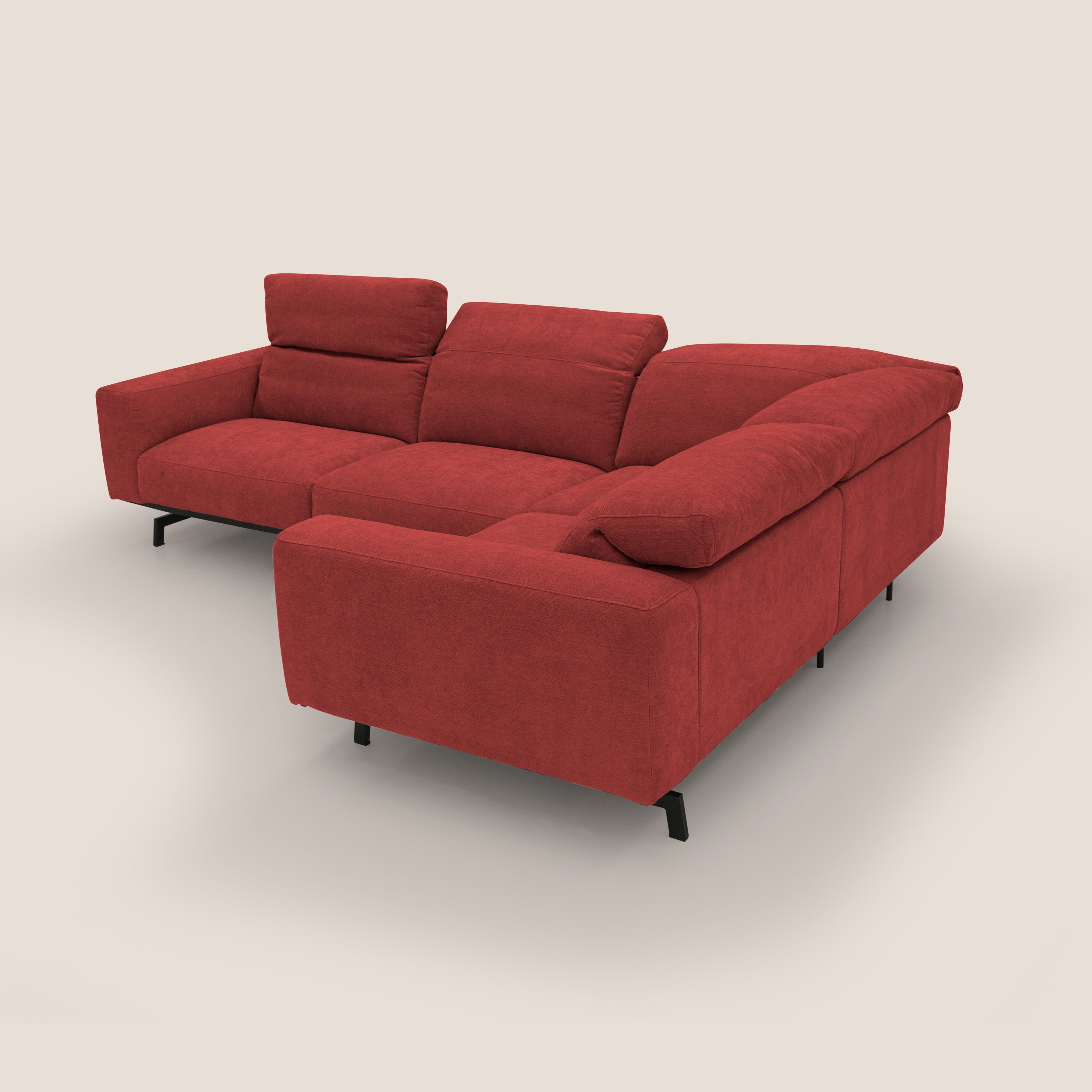 Sakura divano in piuma d'oca angolare REVERSIBILE in morbido tessuto fiammato impermeabile T14 rosso