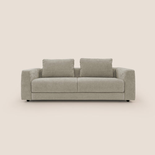 Freia Divano letto minimal materasso h15 cm con morbidi schienali in tessuto impermeabile T14 tortora - divani.store