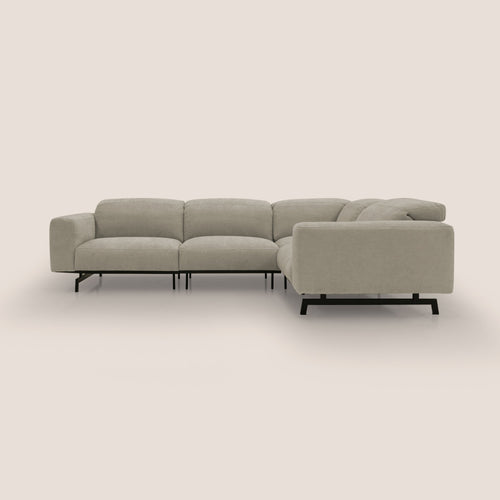 Sakura divano in piuma d'oca angolare REVERSIBILE in morbido tessuto fiammato impermeabile T14 tortora - divani.store