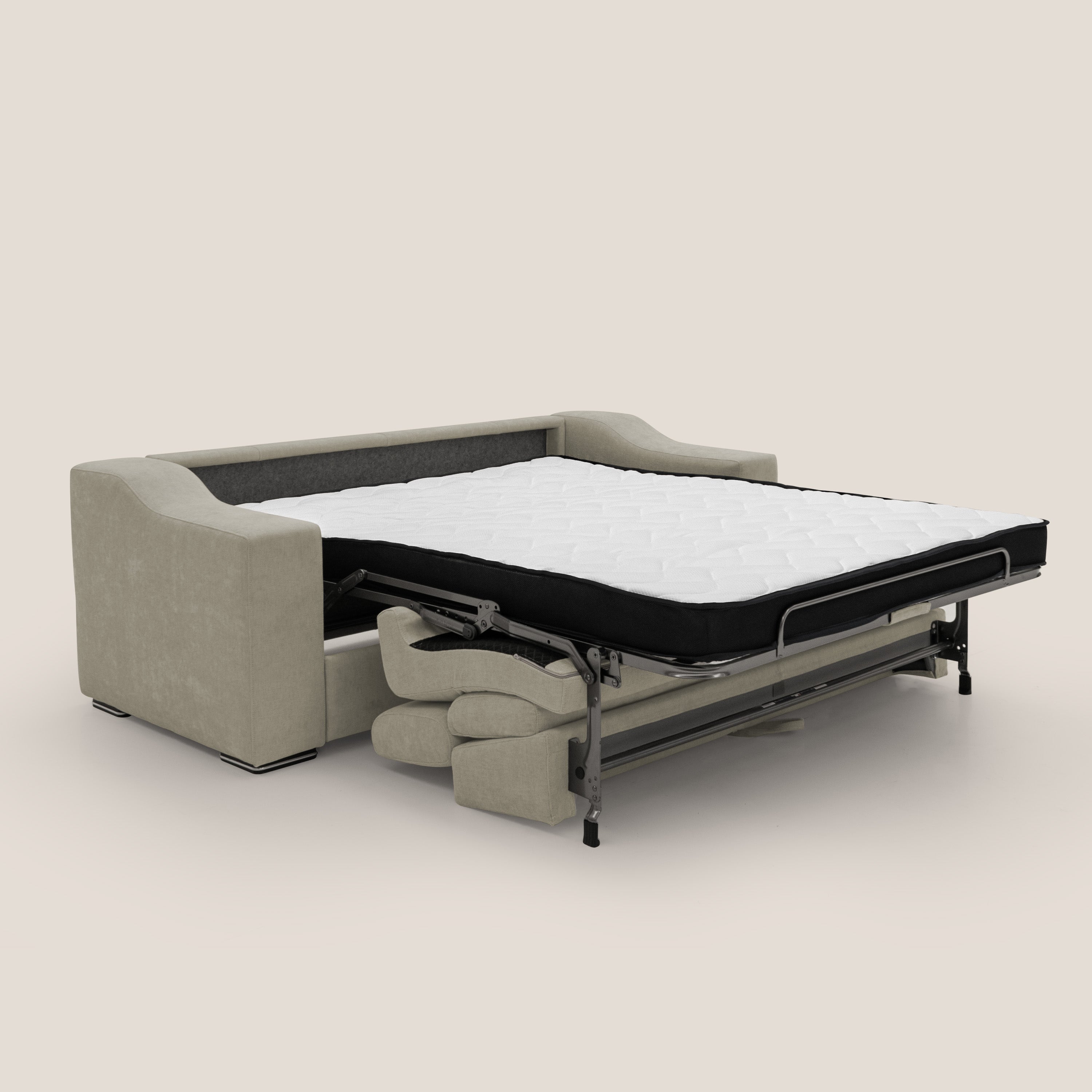 Bomber divano letto matrimoniale con poggiatesta in tessuto impermeabile T14 tortora - divani.store