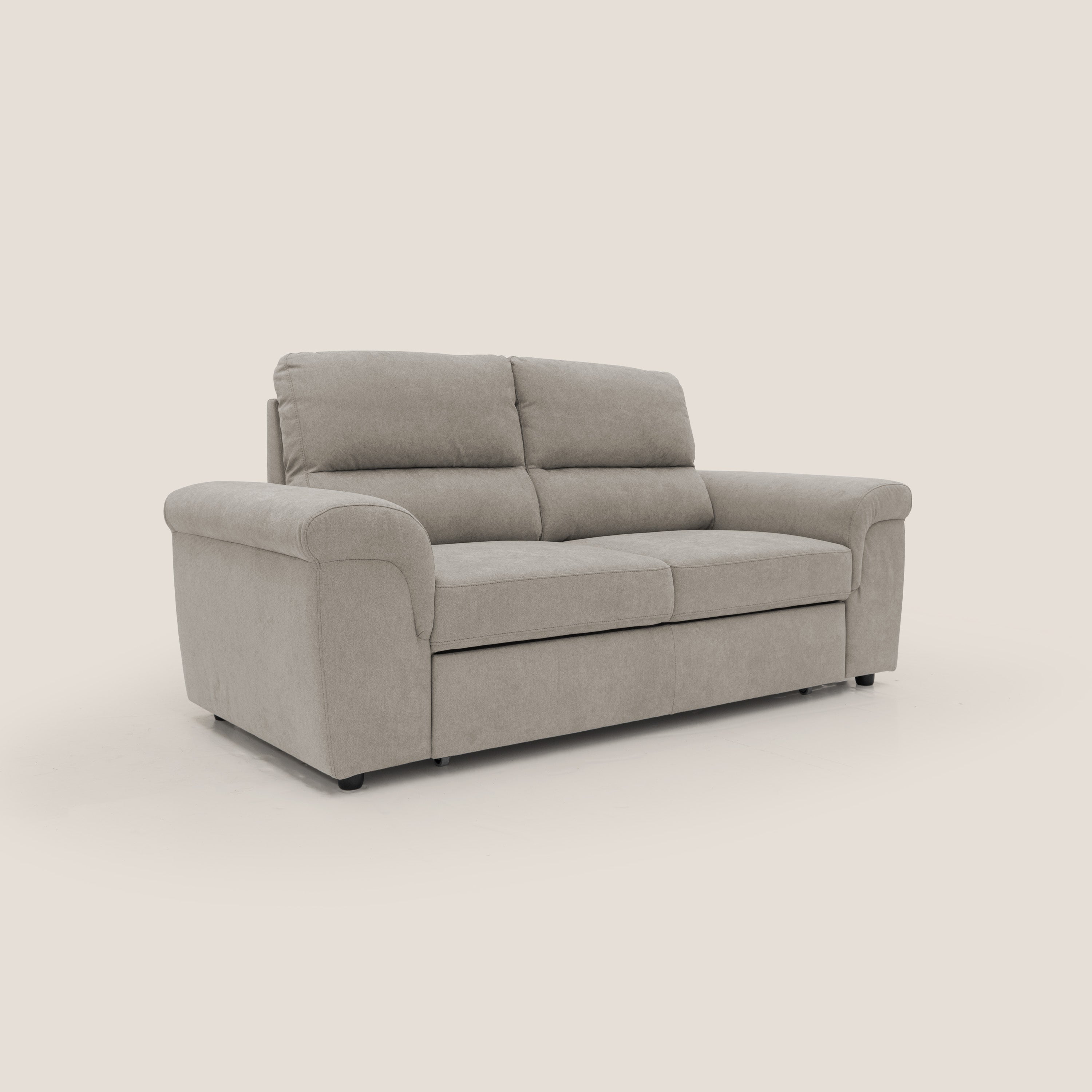 Minerva divano con pouf estraibile poggiapiedi in tessuto morbido impermeabile T02 beige - divani.store
