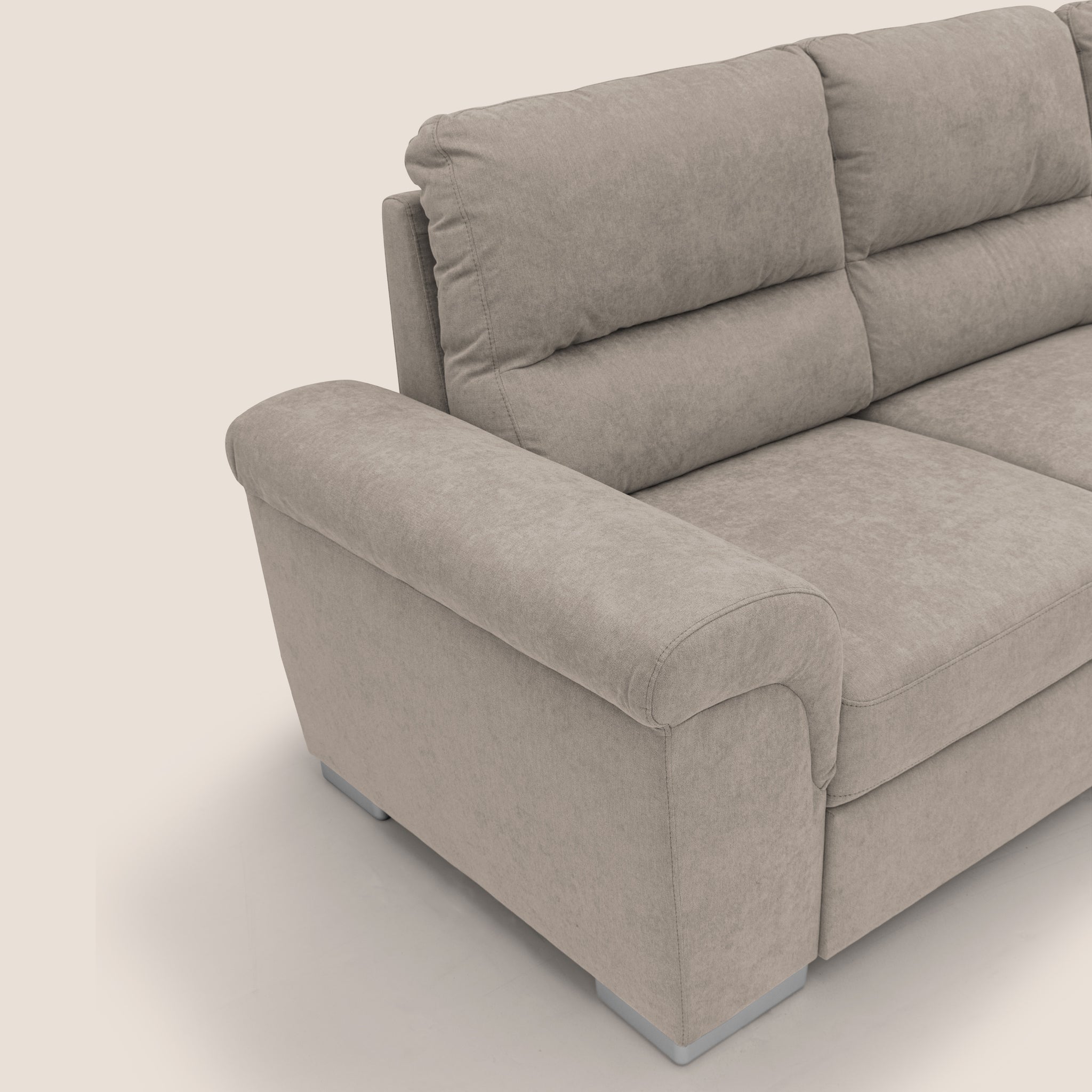 Minerva divano angolare con estraibile a cassettone e pouf contenitore in tessuto morbido impermeabile T02