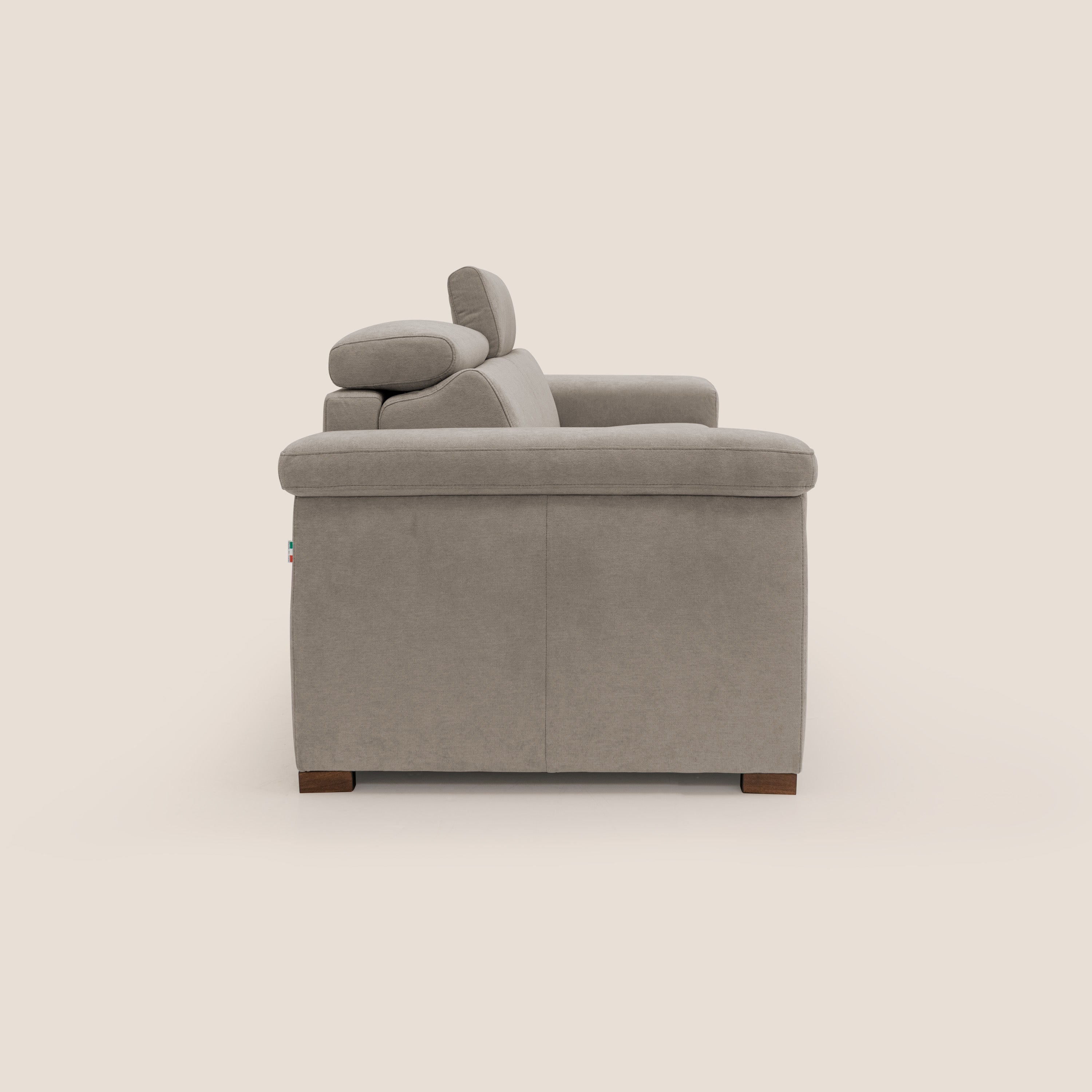 Giunone divano letto con materasso alto 18 cm e poggiatesta reclinabili in tessuto impermeabile T02 beige - divani.store