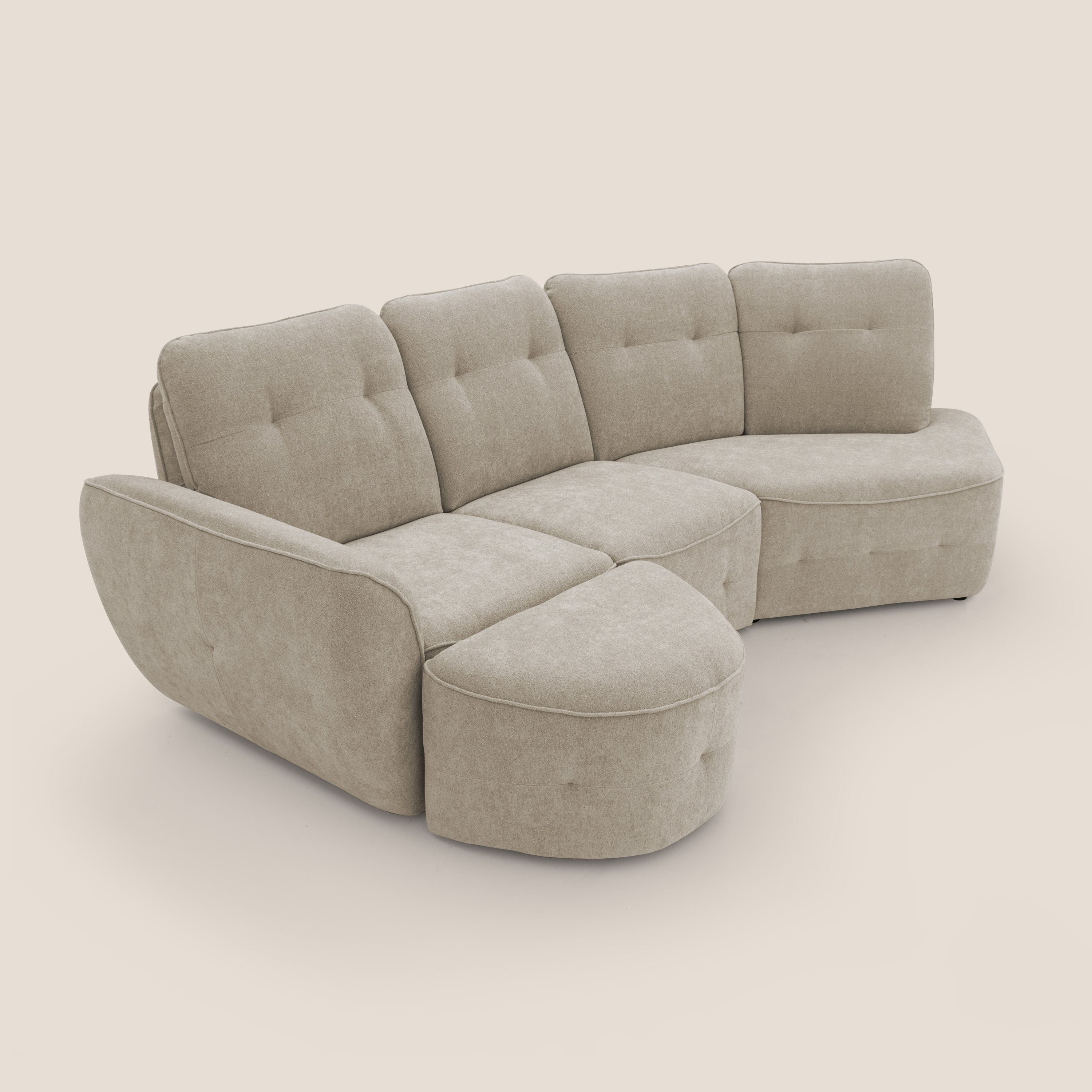 Cerbero divano angolare con pouf mobile in morbido bouclé impermeabile T07 beige - divani.store