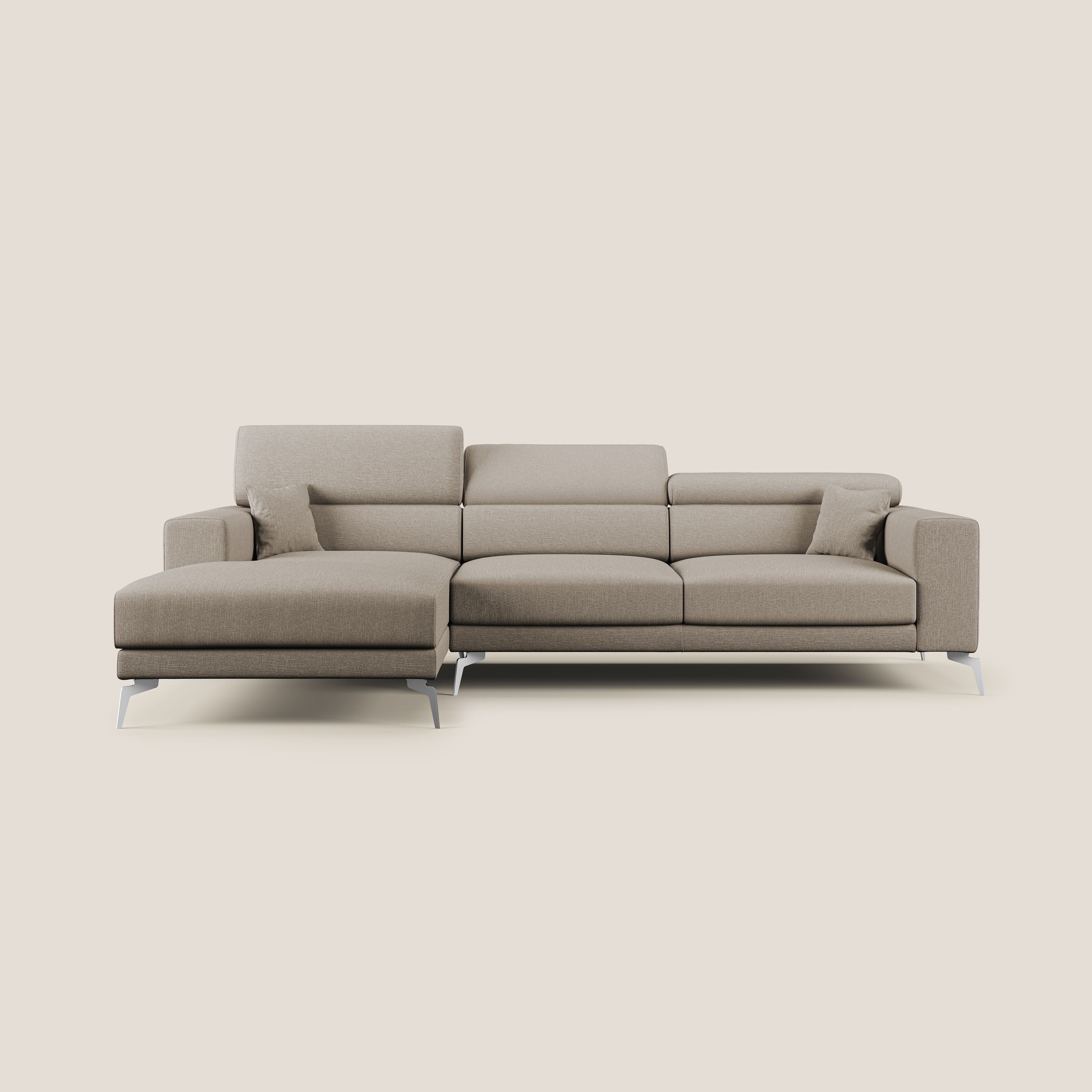 Blade Divano moderno angolare con poggiatesta reclinabili in tessuto impermeabile simil-cotone T13 beige - divani.store