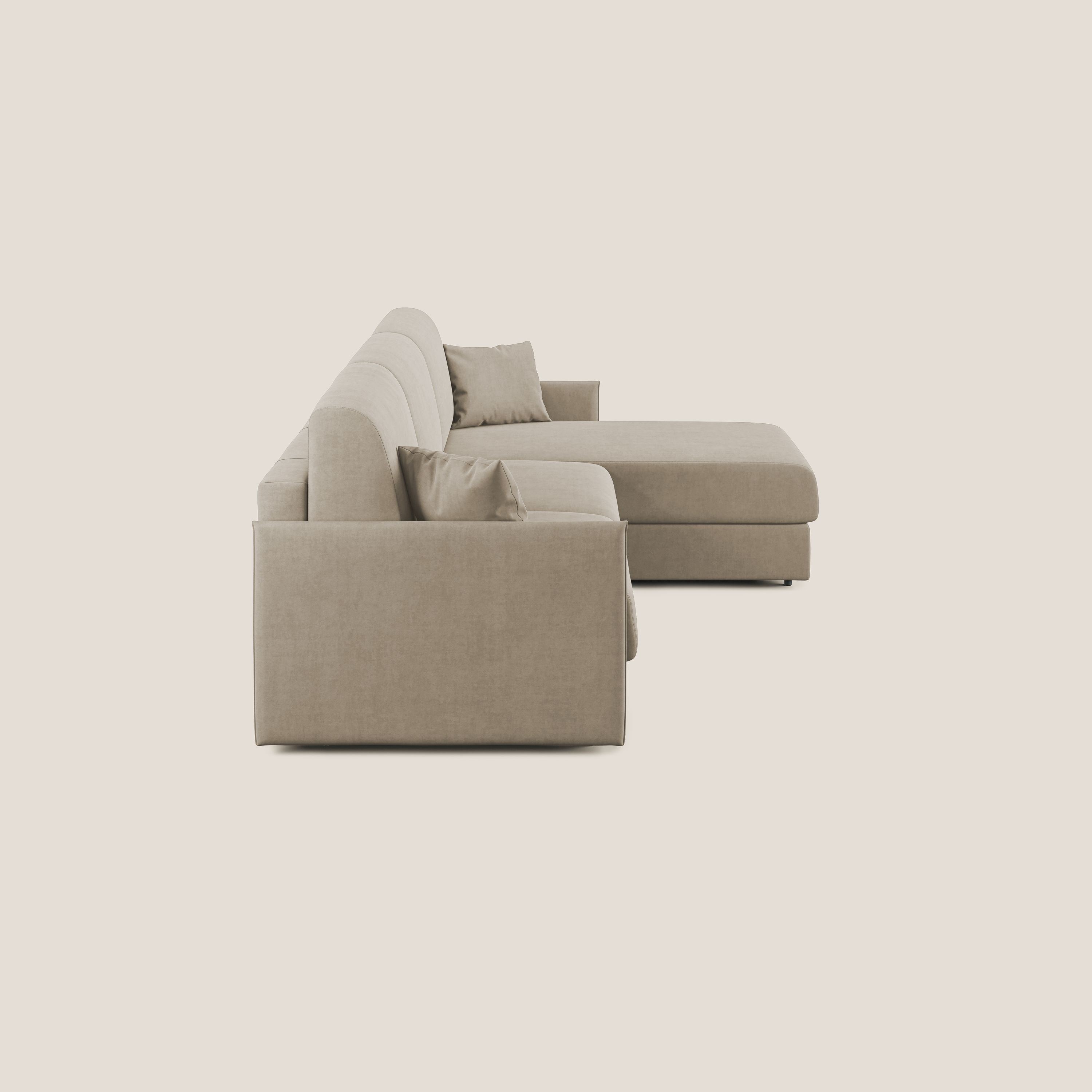 Evans Divano letto angolare con penisola in morbido tessuto impermeabile T02 beige - divani.store