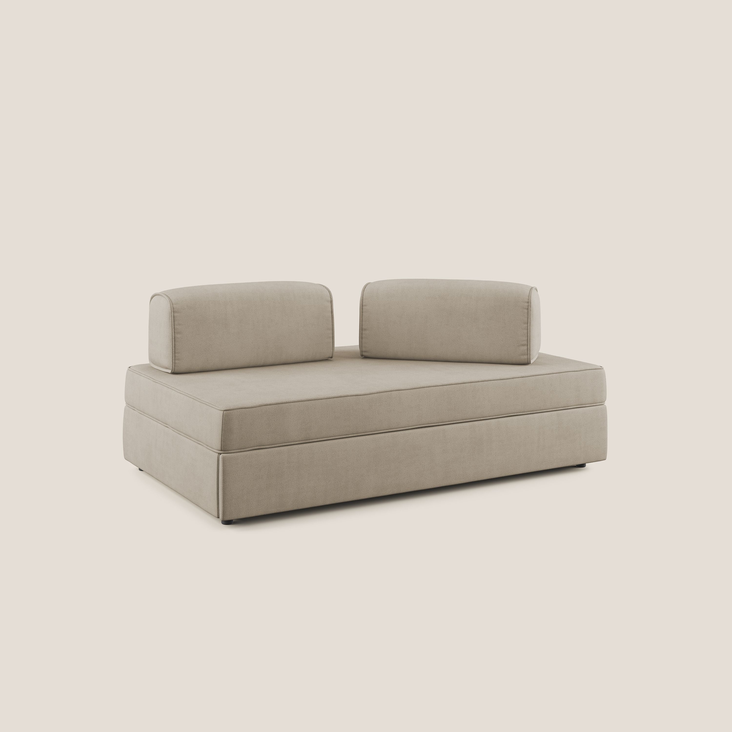 Liberty divano con pouf estraibile e schienali movibili in tessuto morbido impermeabile T02 beige - divani.store