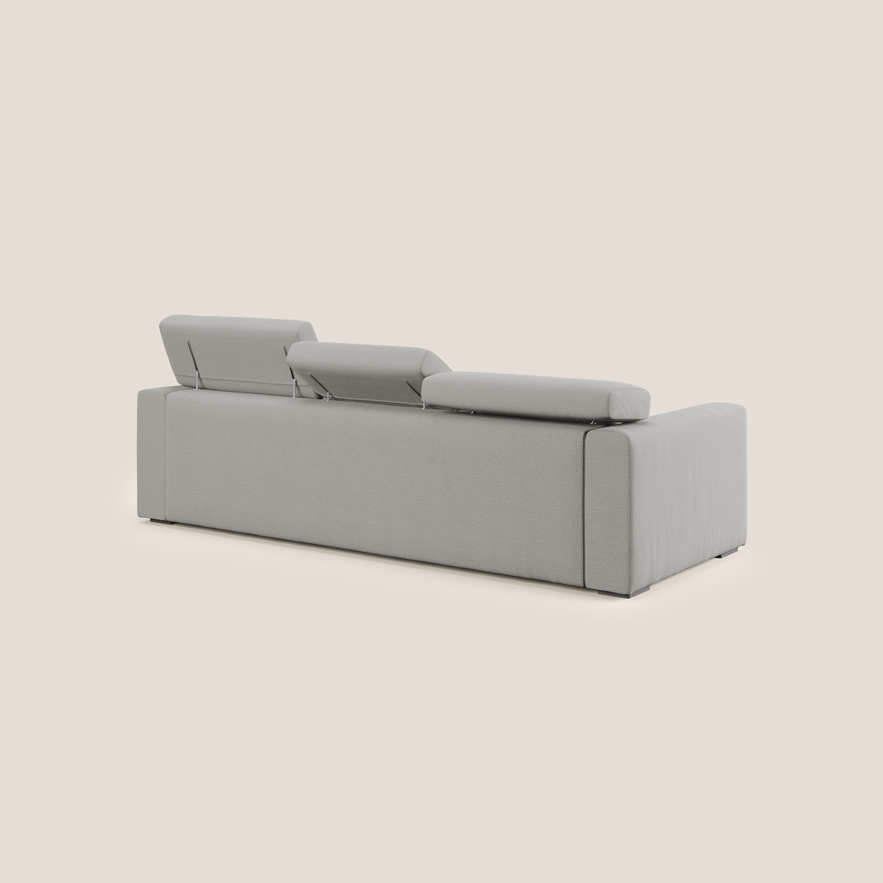 Dylan divano a 3 sedute con pouf estraibile poggiapiedi in tessuto fiammato simil cotone impermeabile T19 beige - divani.store