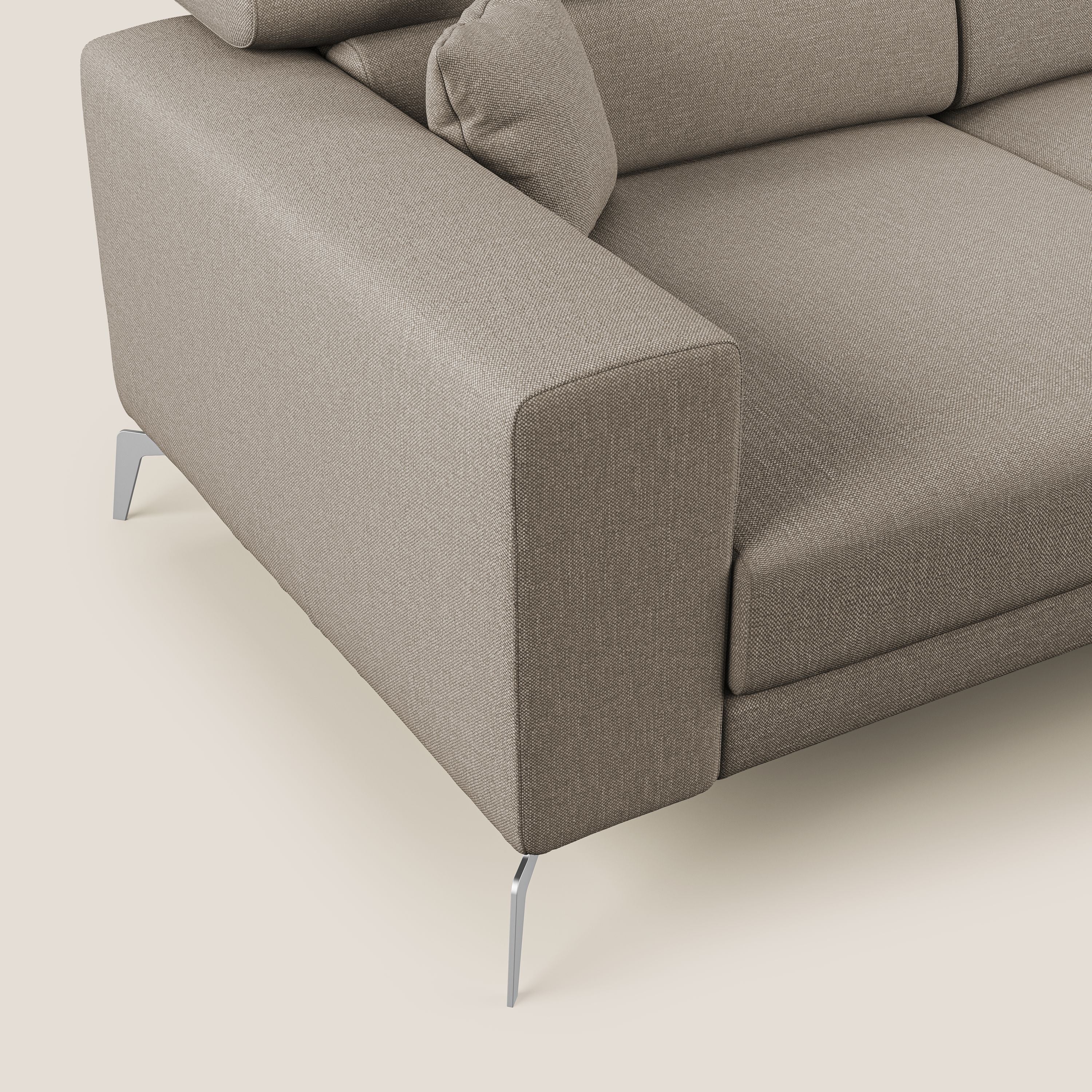Blade Divano moderno angolare con poggiatesta reclinabili in tessuto impermeabile simil-cotone T13 beige - divani.store