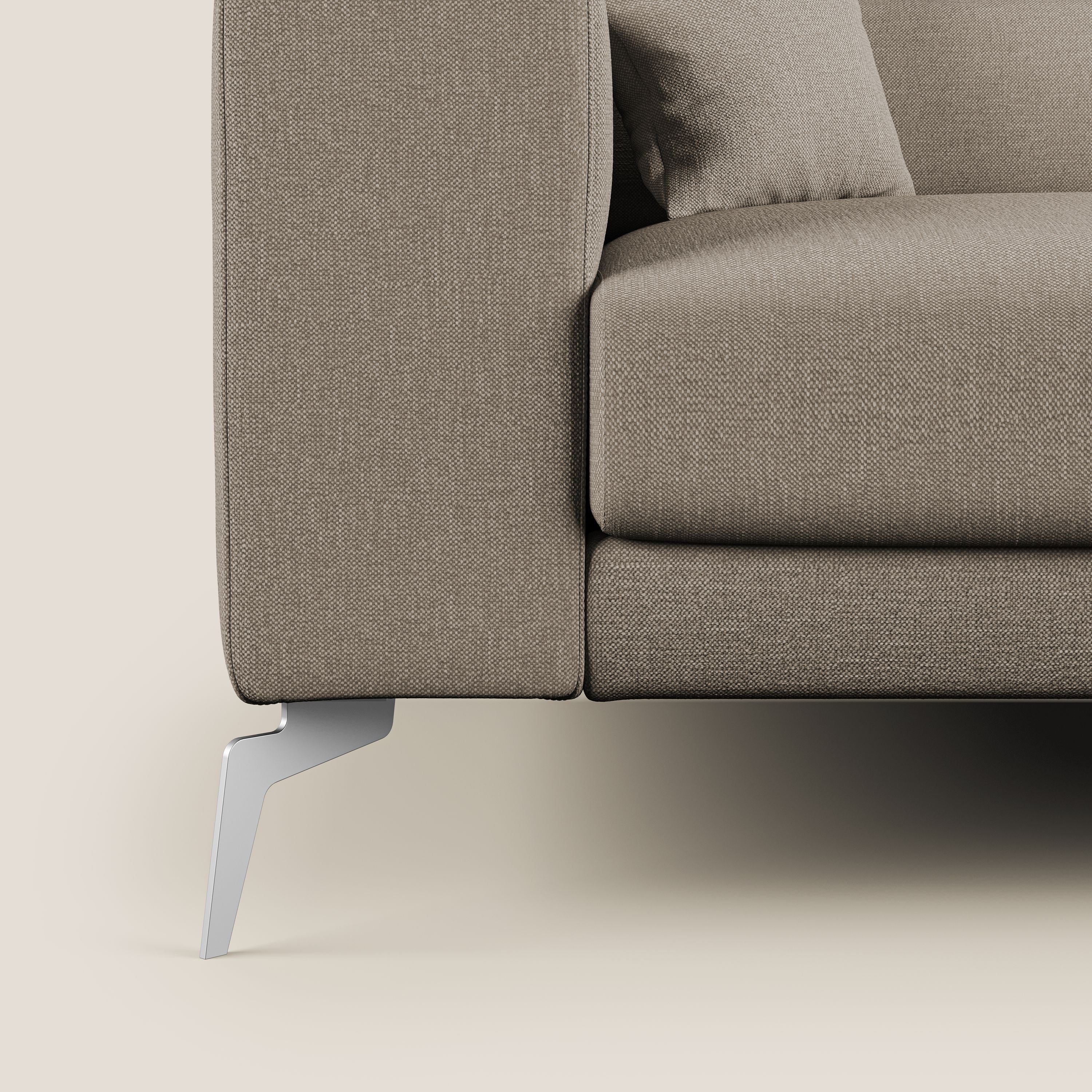 Blade Divano moderno angolare con poggiatesta reclinabili in tessuto impermeabile simil-cotone T13 beige - divani.store
