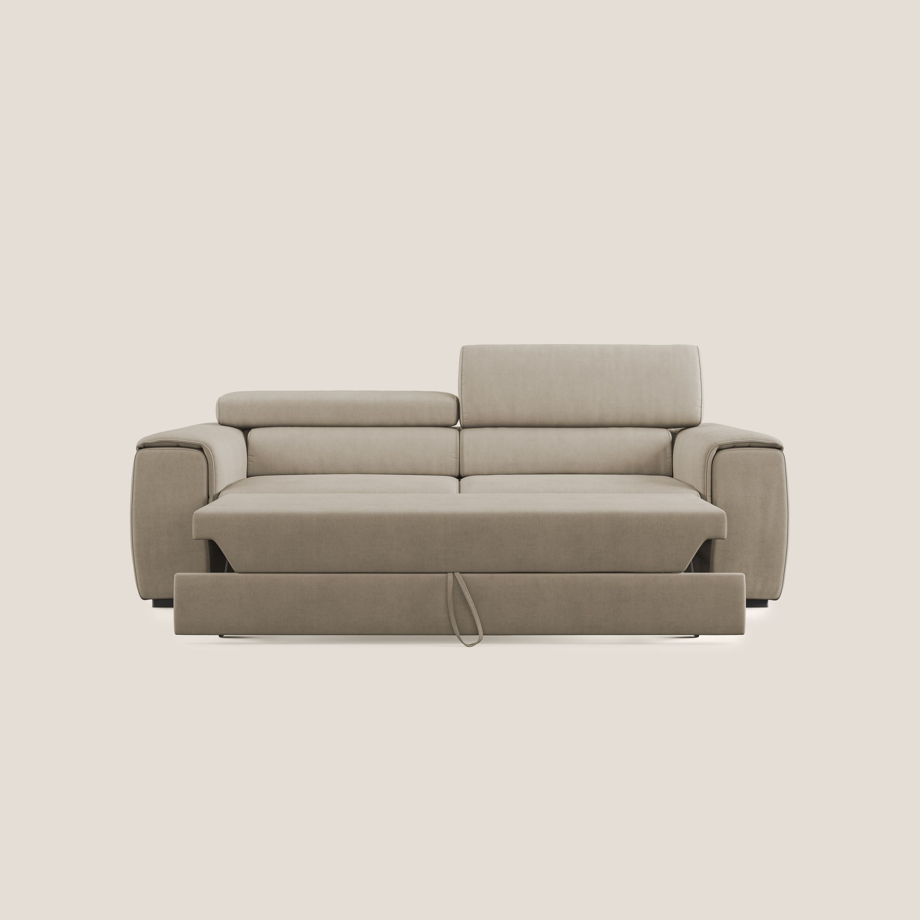 Zeno Divano con pouf estraibile poggiapiedi in tessuto morbido impermeabile T02 beige - divani.store