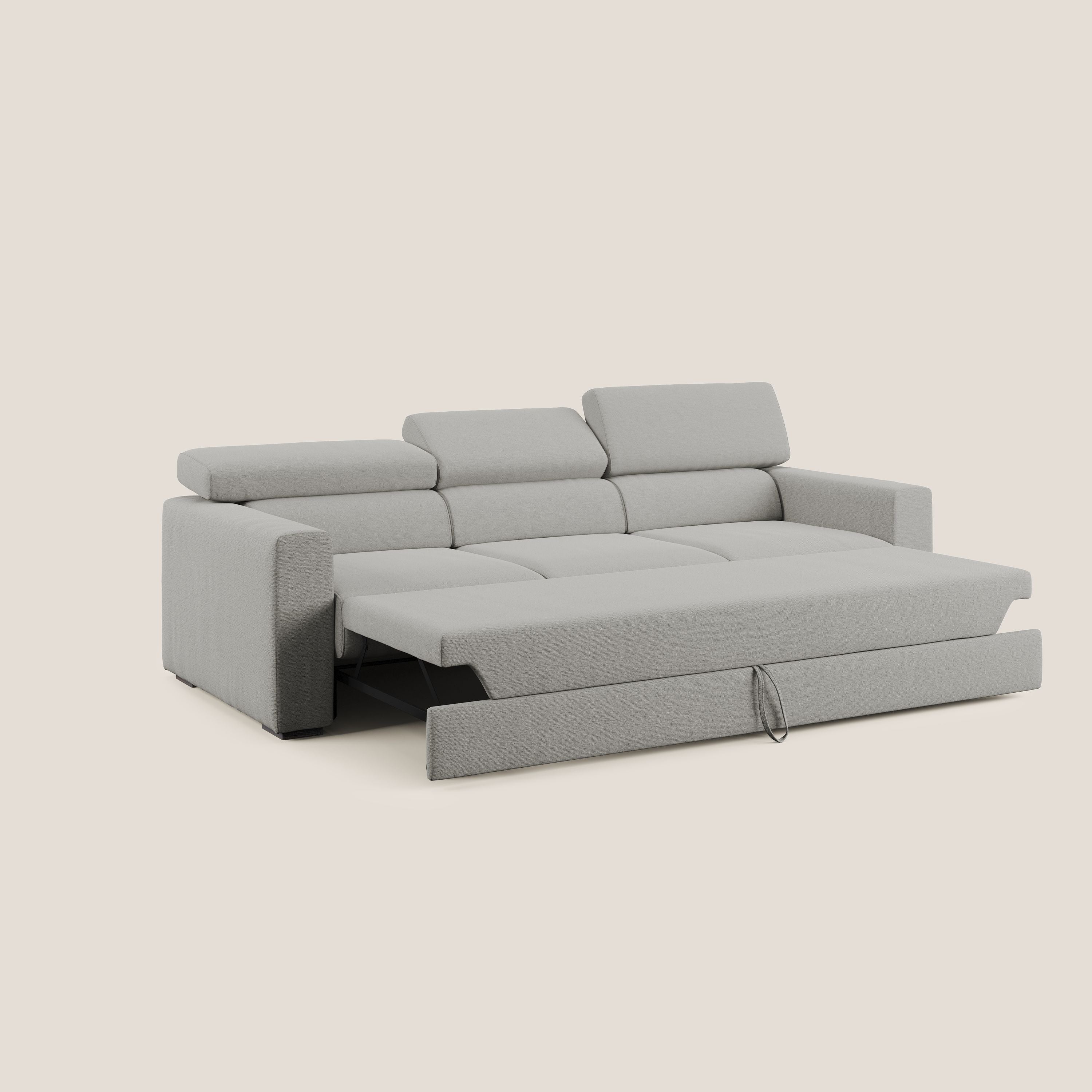 Dylan divano a 3 sedute con pouf estraibile poggiapiedi in tessuto fiammato simil cotone impermeabile T19 beige - divani.store
