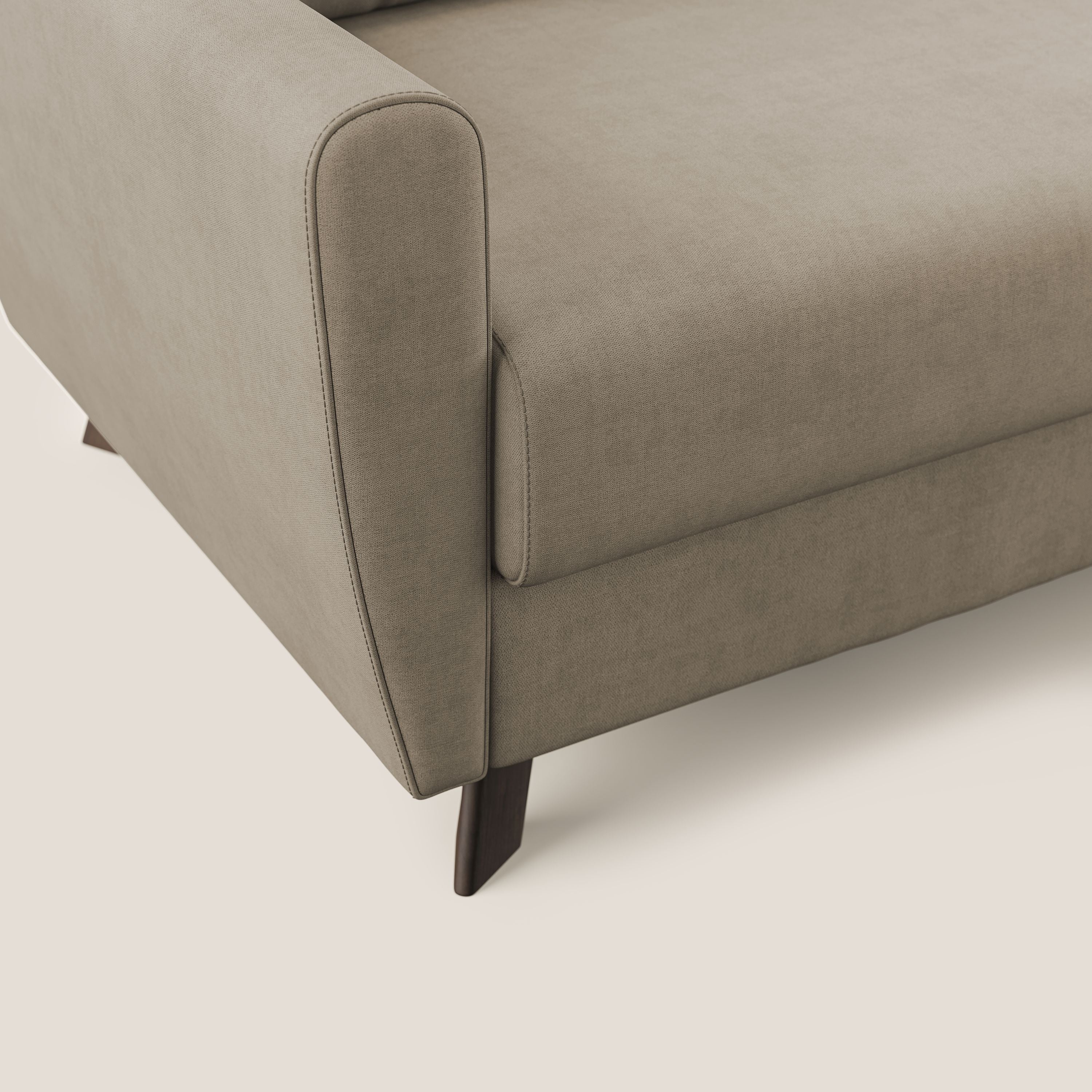 Callisto Divano letto angolare con penisola in tessuto morbido impermeabile T02 beige - divani.store