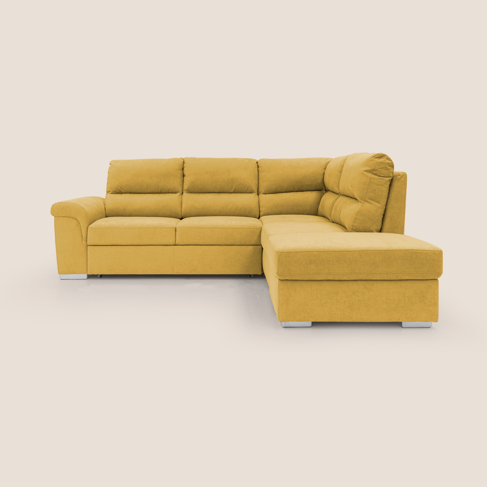 Minerva divano angolare con estraibile a cassettone e pouf contenitore in tessuto morbido impermeabile T02