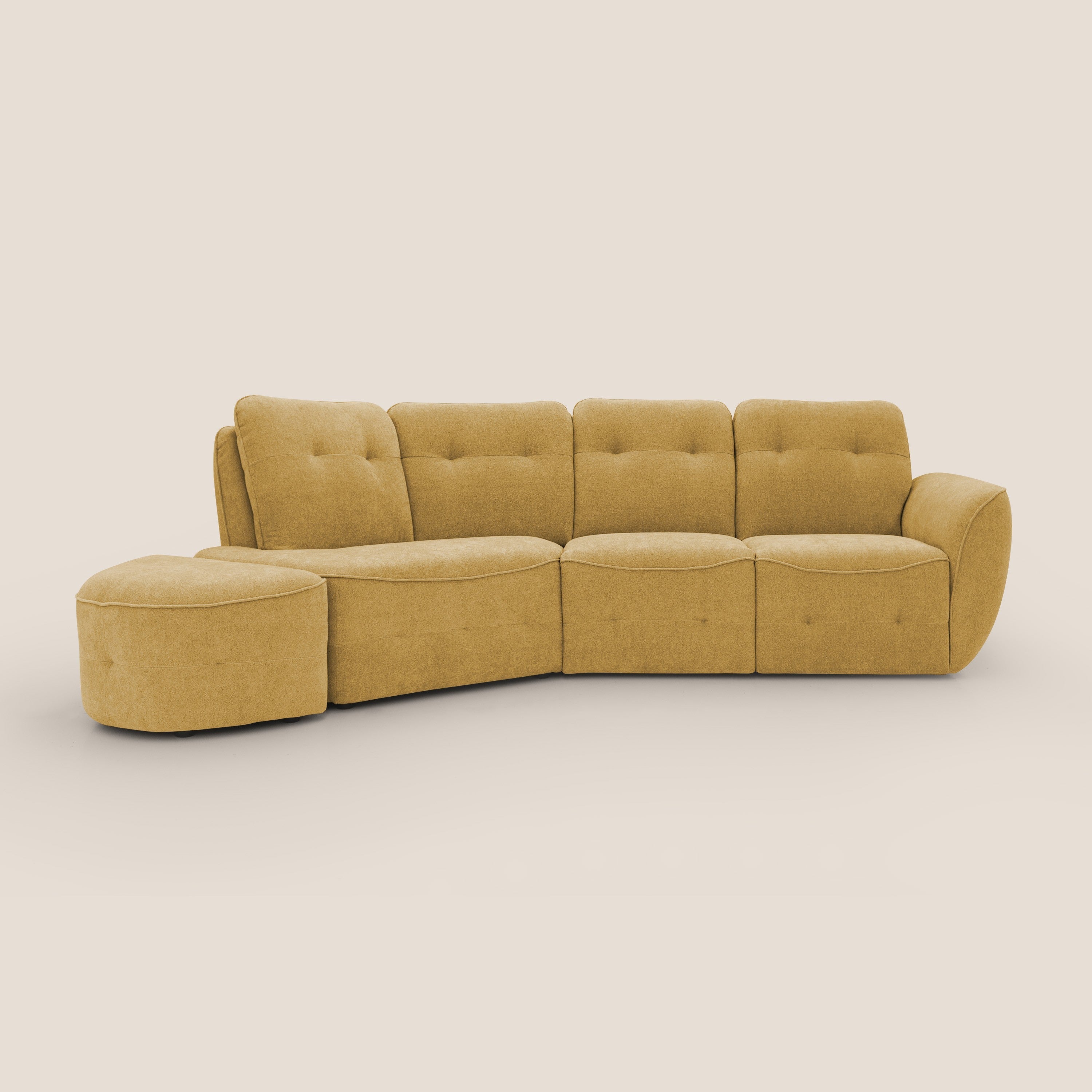 Cerbero divano angolare con pouf mobile in morbido bouclé impermeabile T07 giallo - divani.store