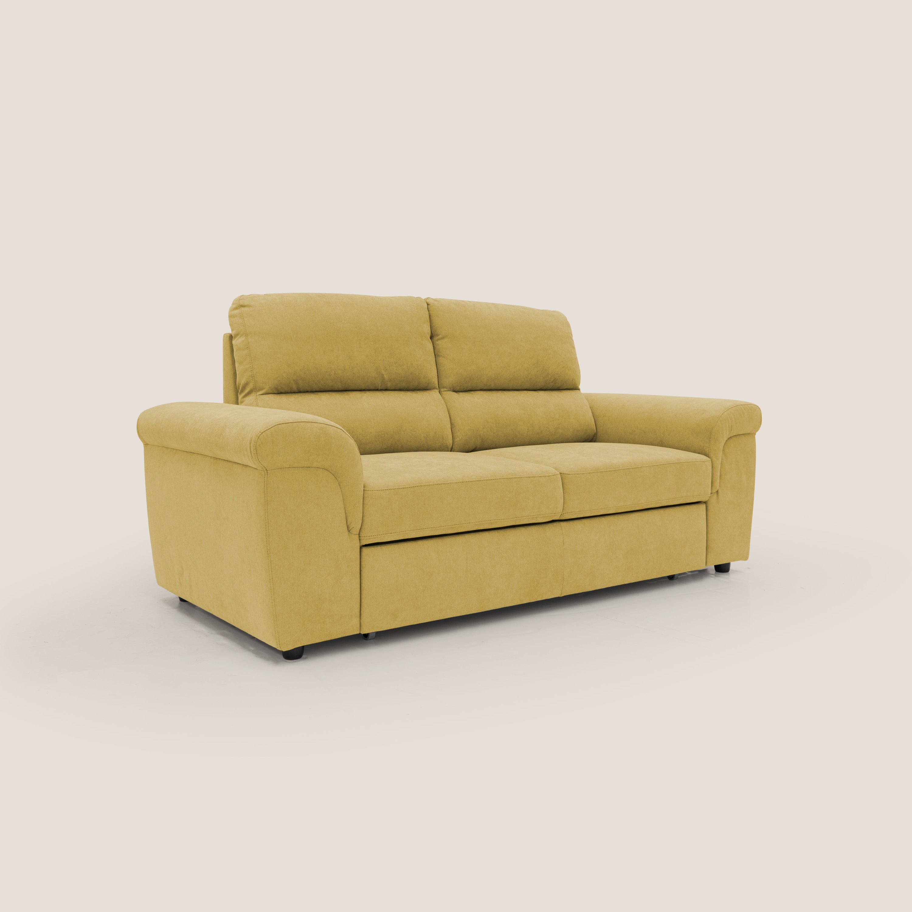 Minerva divano con pouf estraibile poggiapiedi in tessuto morbido impermeabile T02 giallo - divani.store