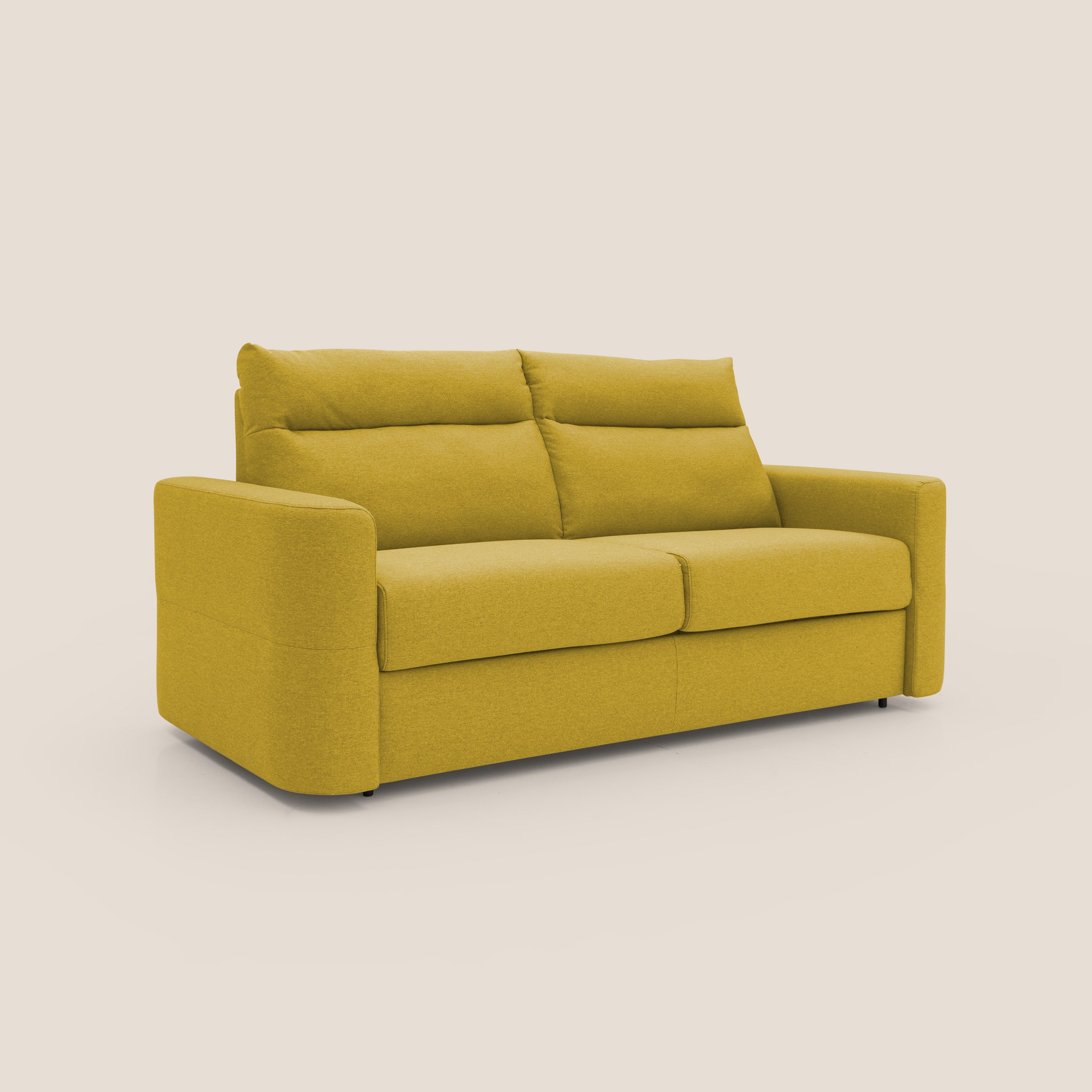 Cupido Divano letto materasso H18 cm e schienale alto in tessuto impermeabile simil cotone T13 giallo - divani.store