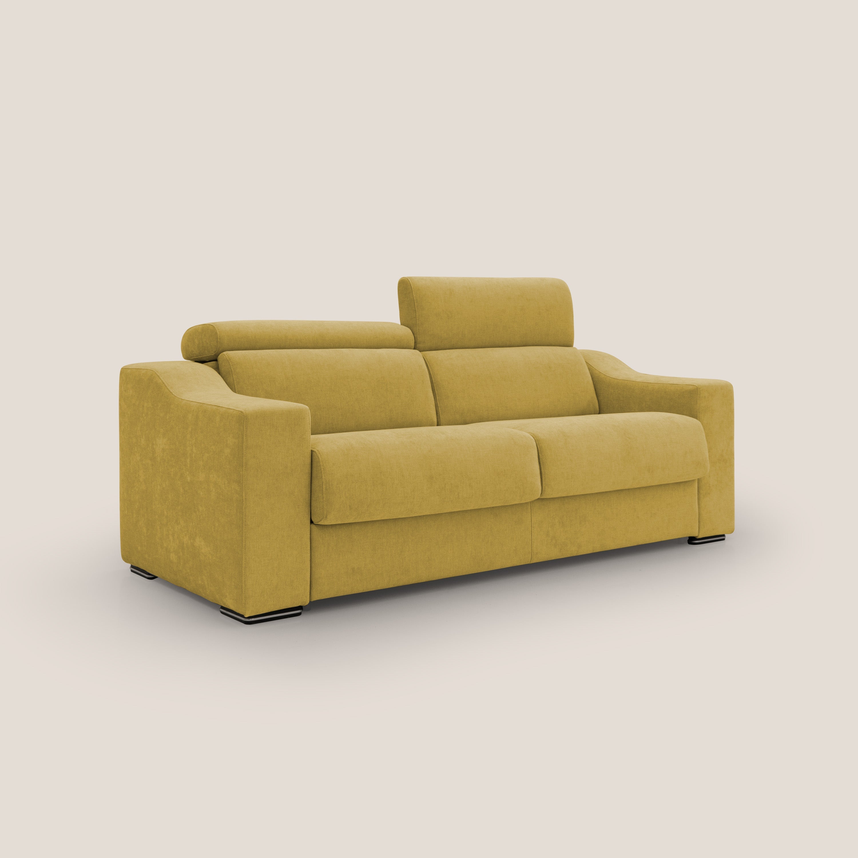 Bomber divano letto matrimoniale con poggiatesta in tessuto impermeabile T14 giallo - divani.store