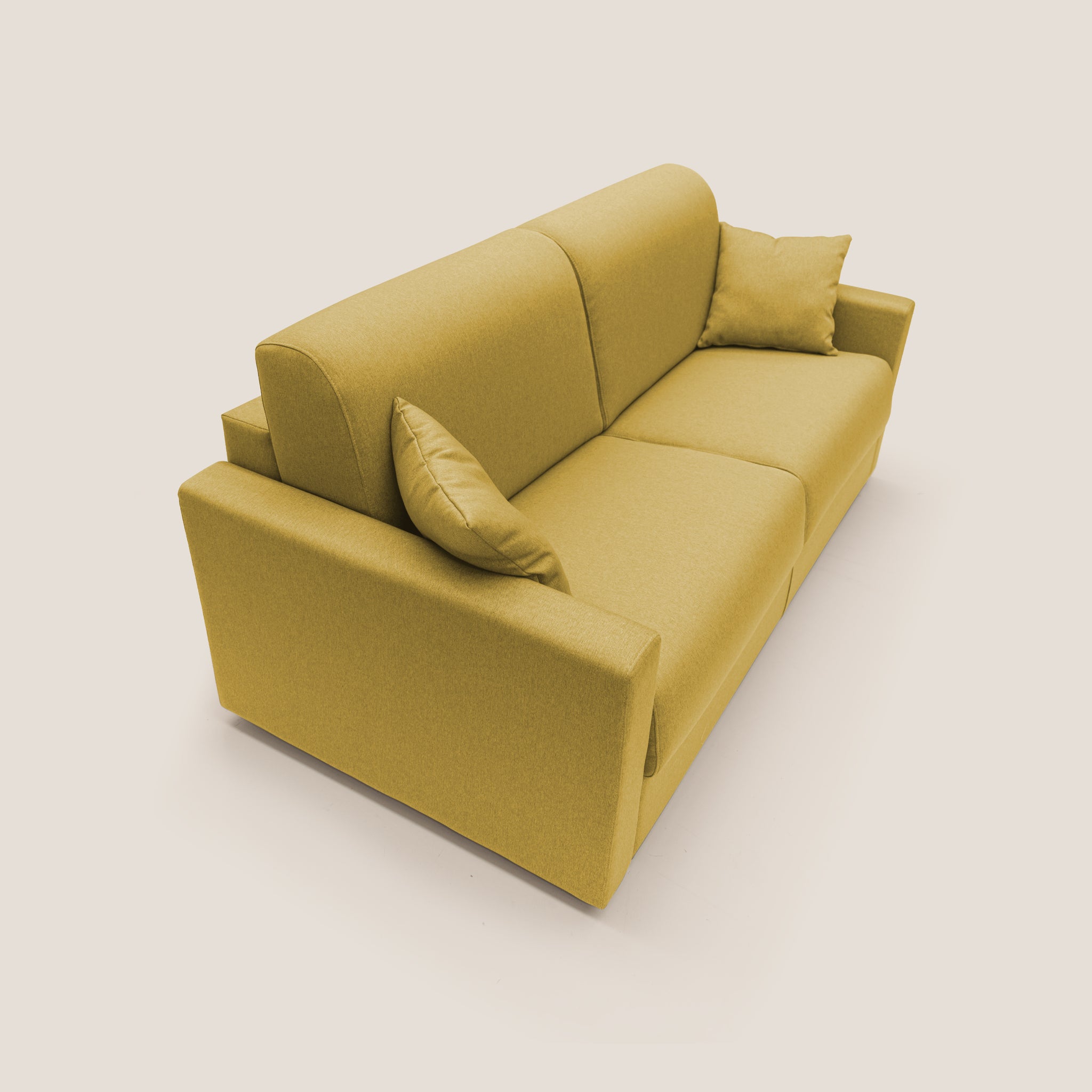 Ecco il Chris Divano letto, un divano elegante e moderno di Divani.Store. Questo elegante pezzo da 206 cm in tessuto impermeabile T13 è disponibile in un vivace colore GIALLO. Caratterizzato da un design minimalista, include due grandi cuscini di seduta e uno schienale alto per il massimo comfort, completato da cuscini coordinati a ciascuna estremità. Il suo design risalta elegantemente su qualsiasi superficie di colore chiaro.