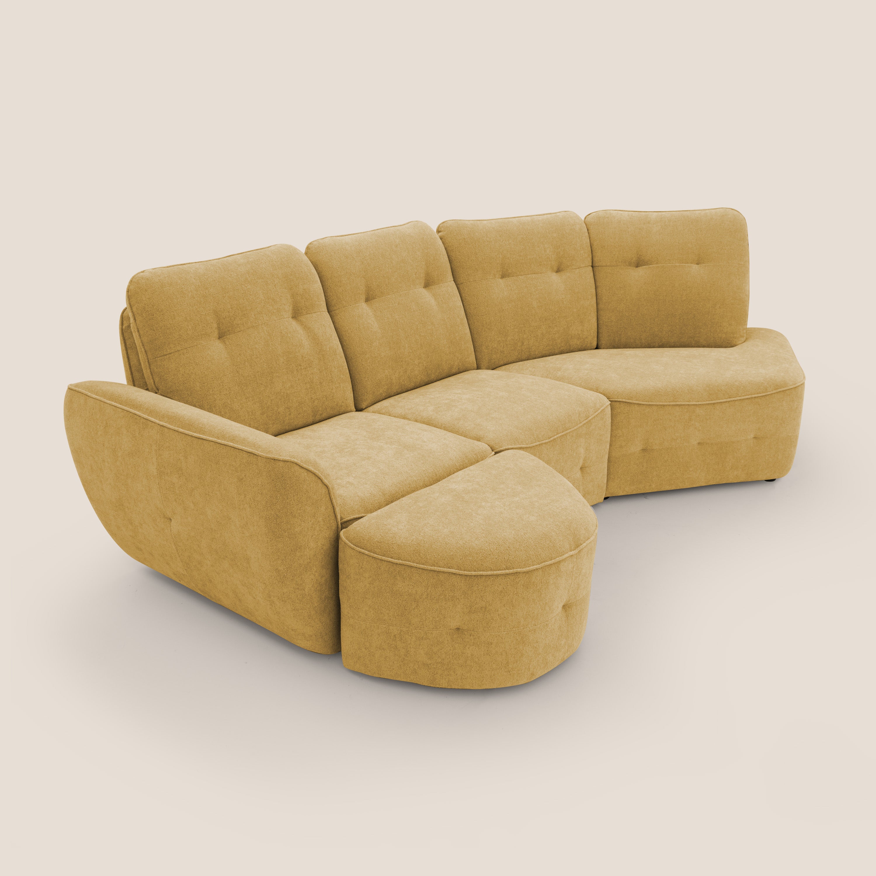 Cerbero divano angolare con pouf mobile in morbido bouclé impermeabile T07 giallo - divani.store