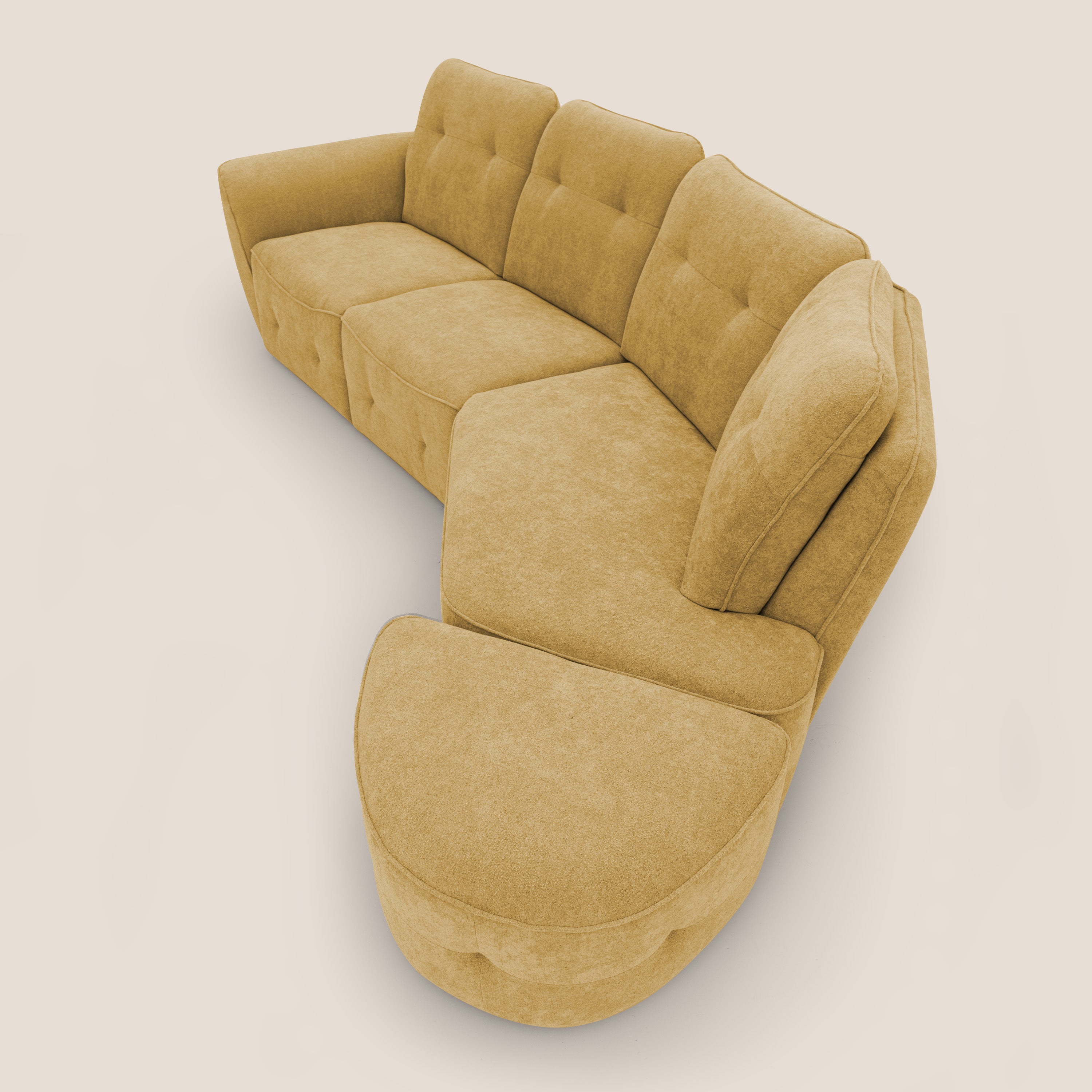 Cerbero divano angolare con pouf mobile in morbido bouclé impermeabile T07 giallo - divani.store