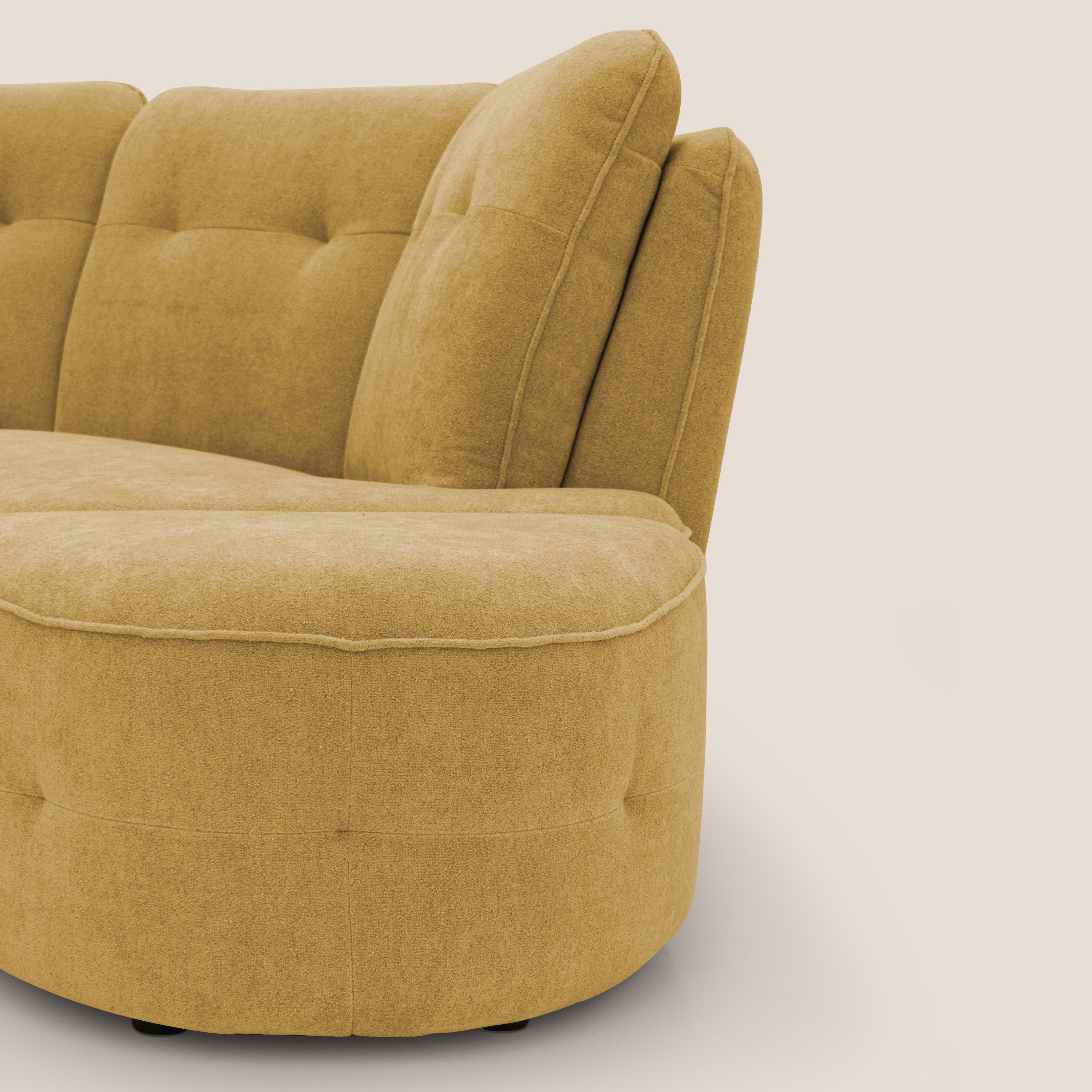 Cerbero divano angolare con pouf mobile in morbido bouclé impermeabile T07 giallo - divani.store