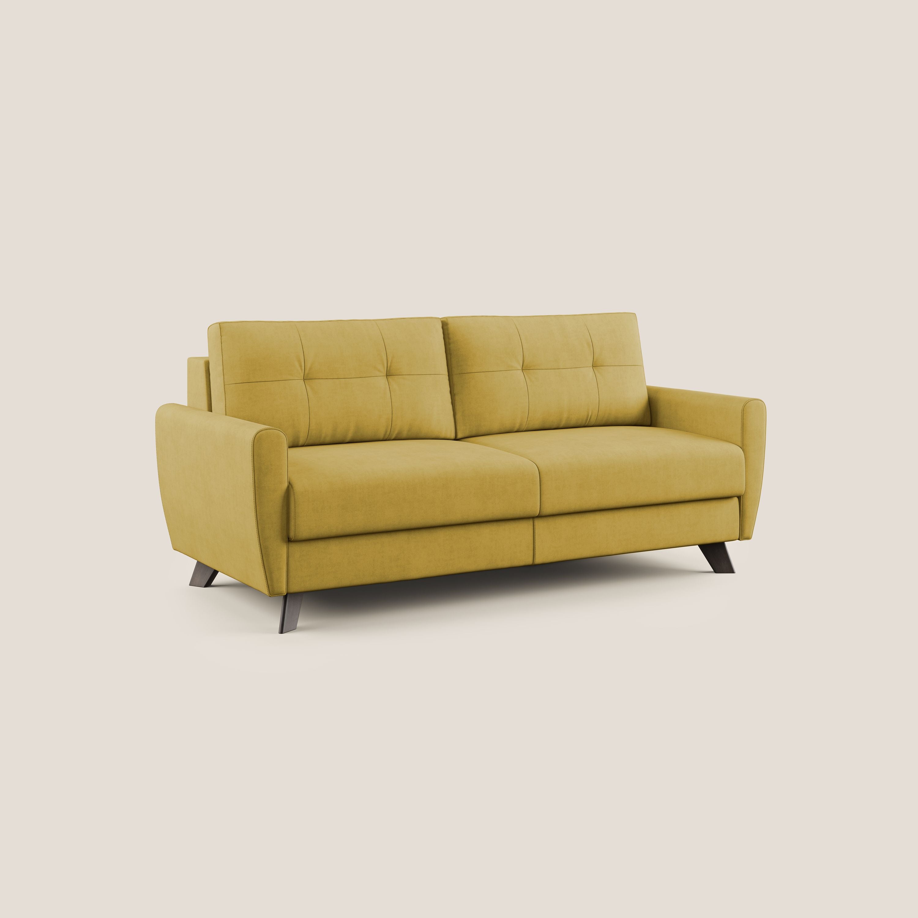 Callisto Divano letto matrimoniale in tessuto morbido impermeabile T02 giallo - divani.store