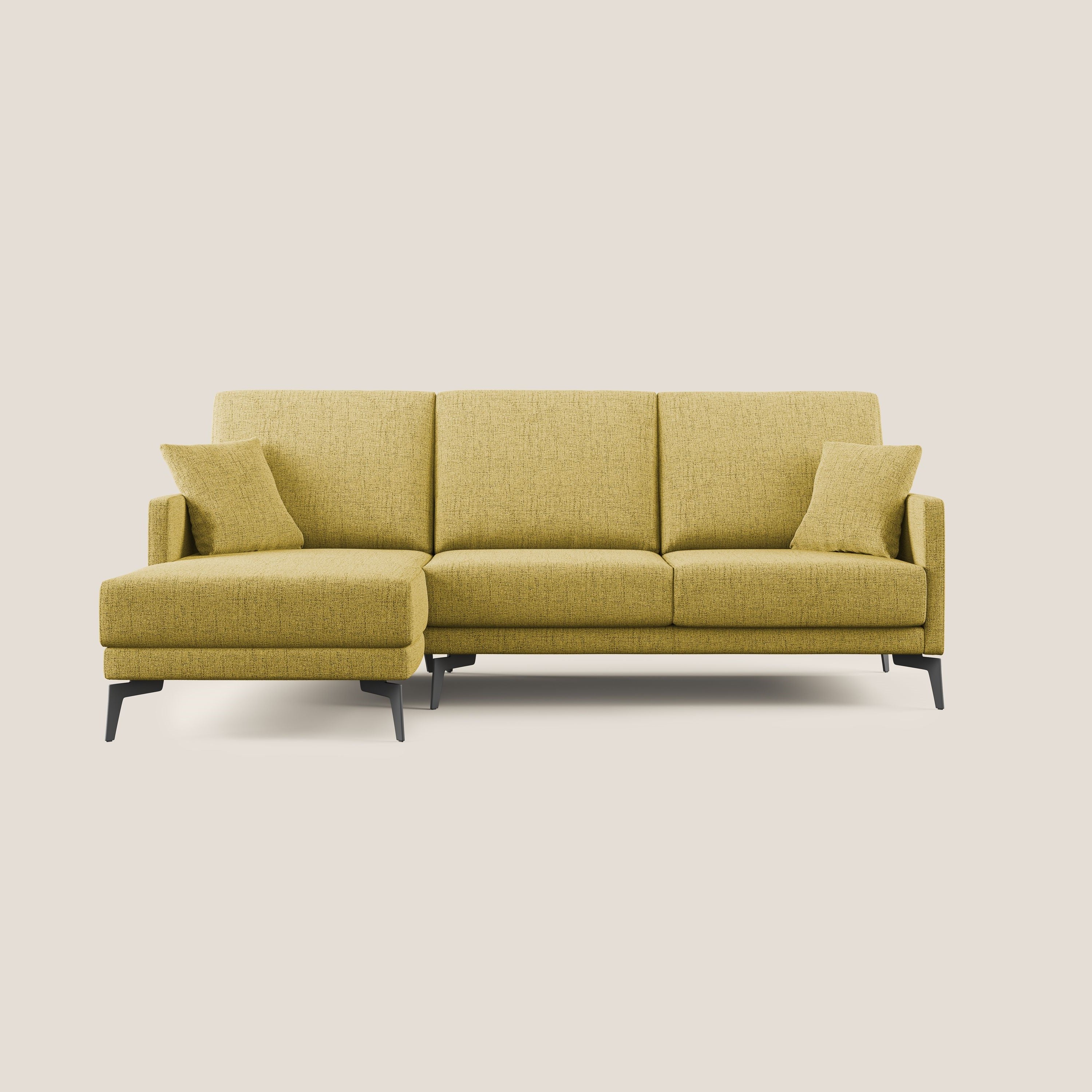 Saturno divano angolare moderno in tessuto morbido impermeabile T03 giallo - divani.store