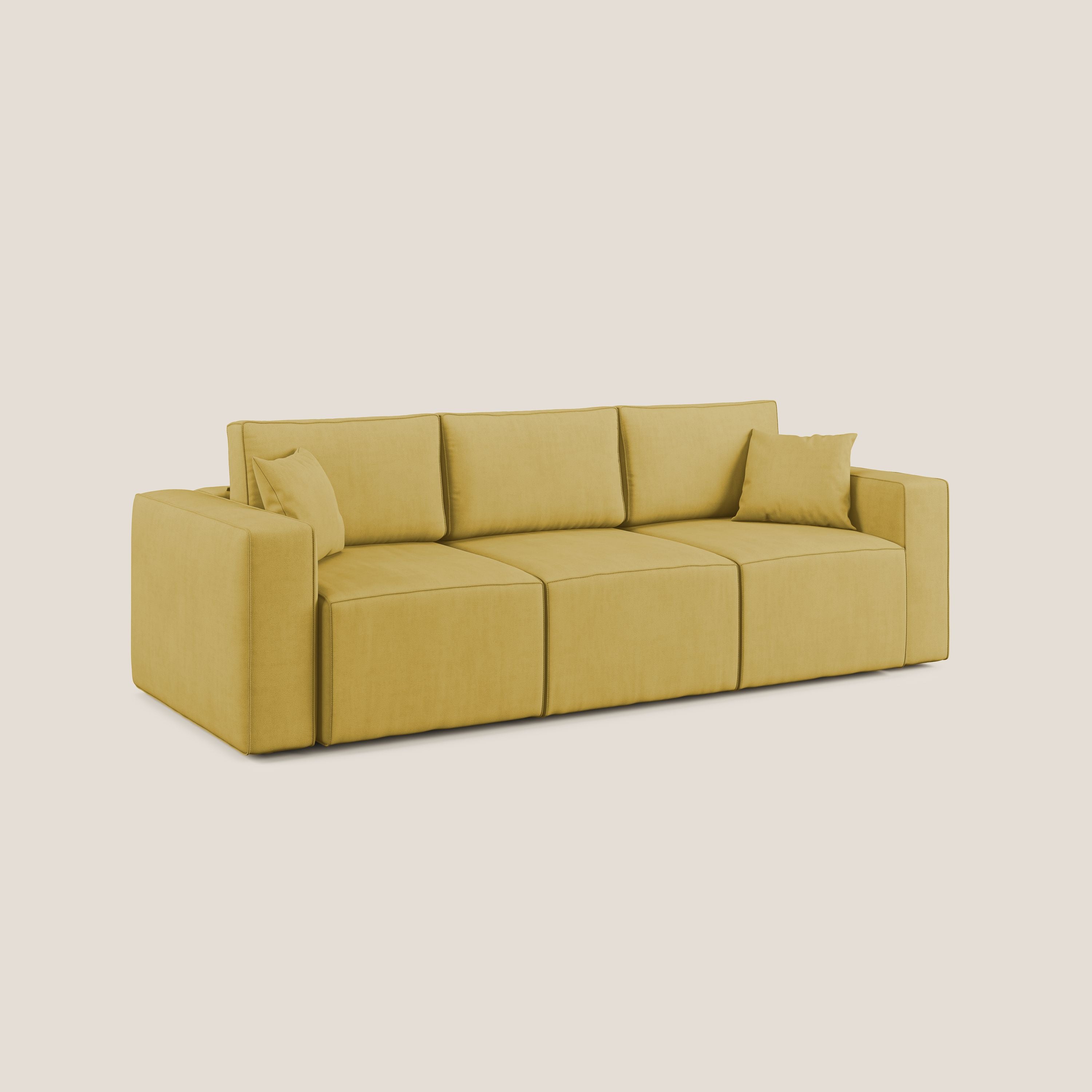 Morfeo divano con 3 sedute estraibili in morbido tessuto impermeabile T02 giallo - divani.store