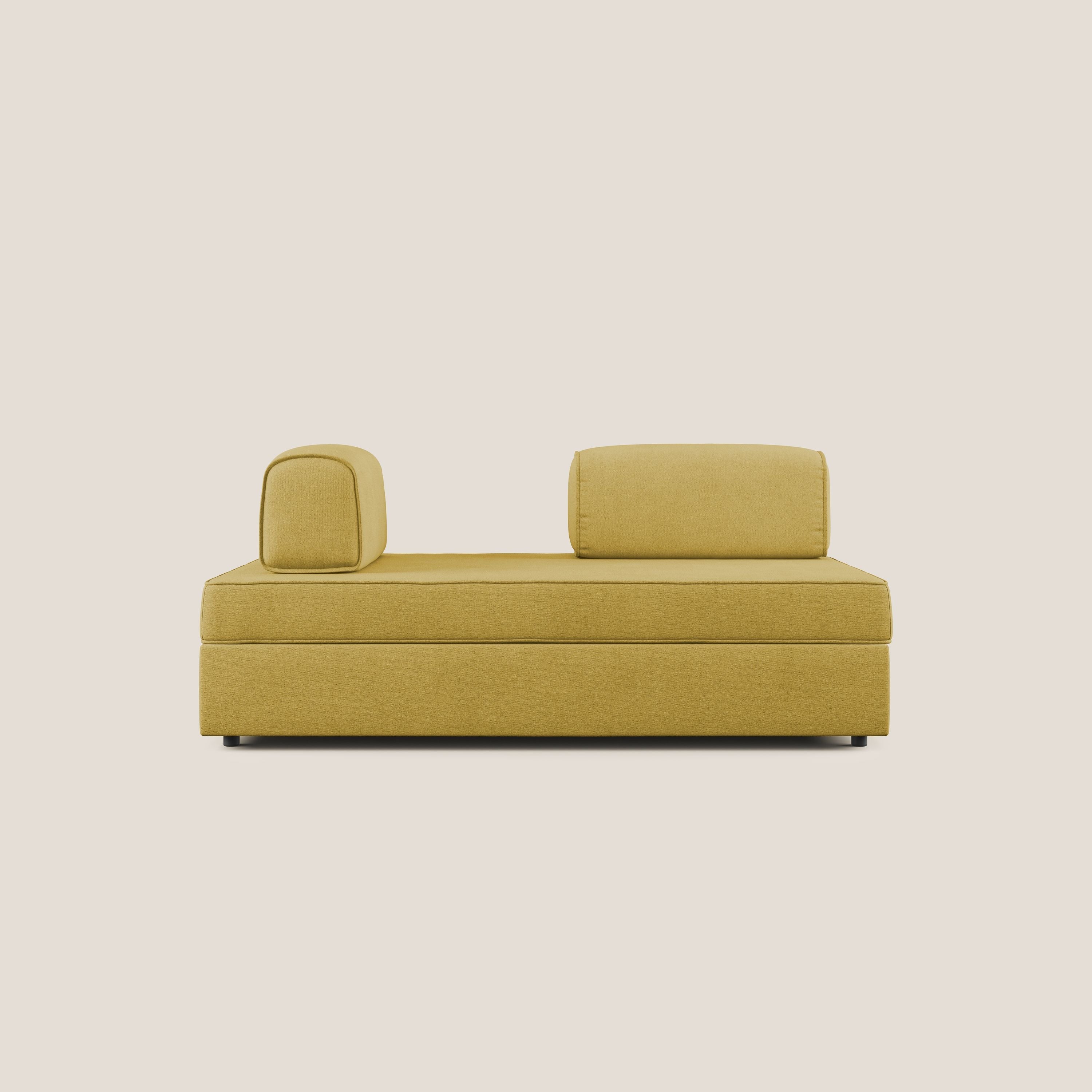 Liberty divano con pouf estraibile e schienali movibili in tessuto morbido impermeabile T02 giallo - divani.store
