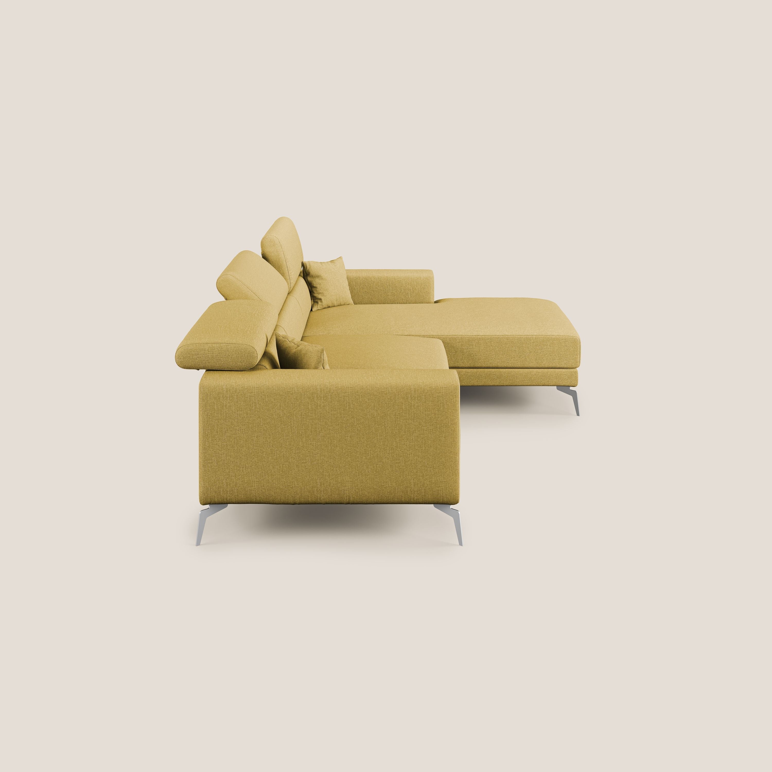 Blade Divano moderno angolare con poggiatesta reclinabili in tessuto impermeabile simil-cotone T13 giallo - divani.store