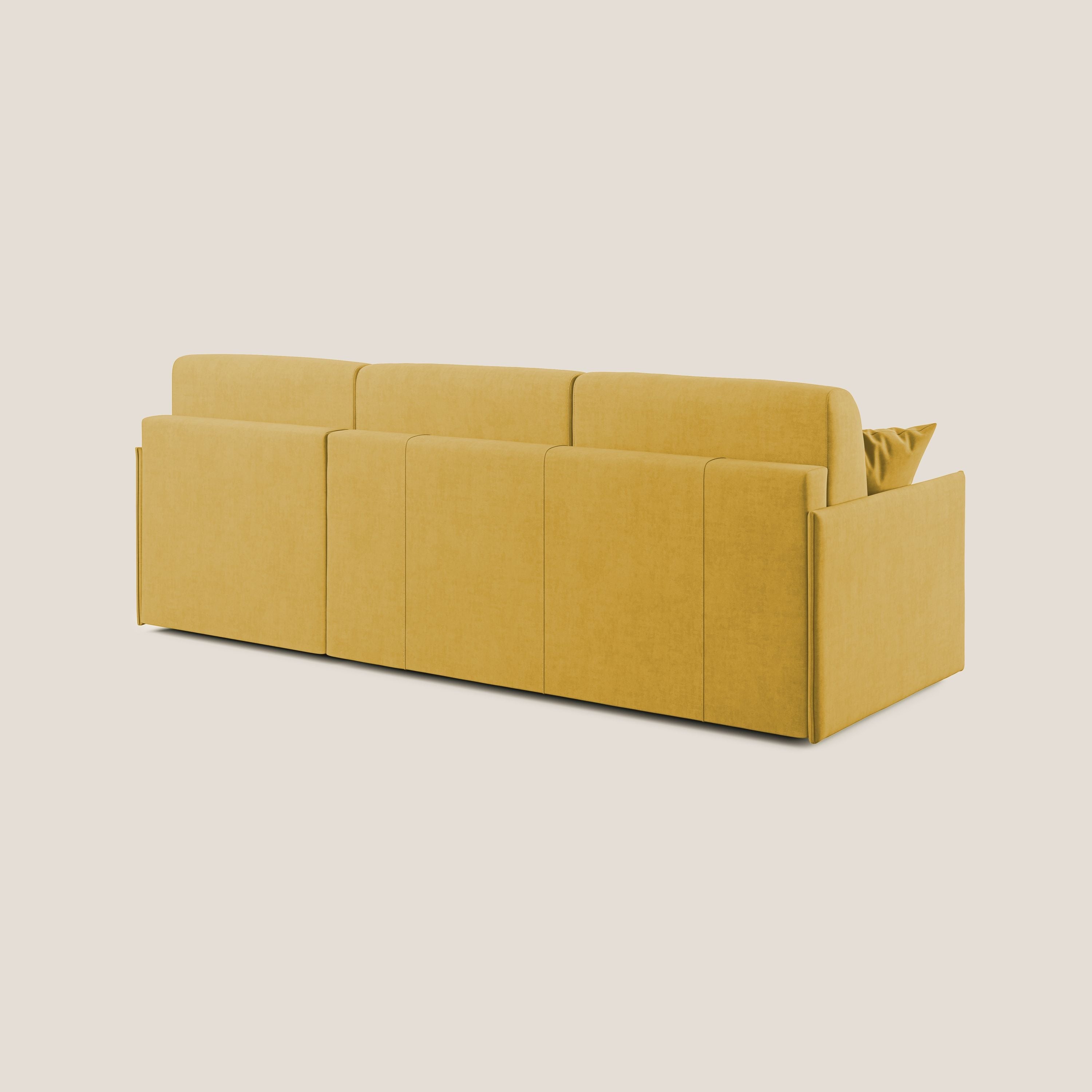 Evans Divano letto angolare con penisola in morbido tessuto impermeabile T02 giallo - divani.store