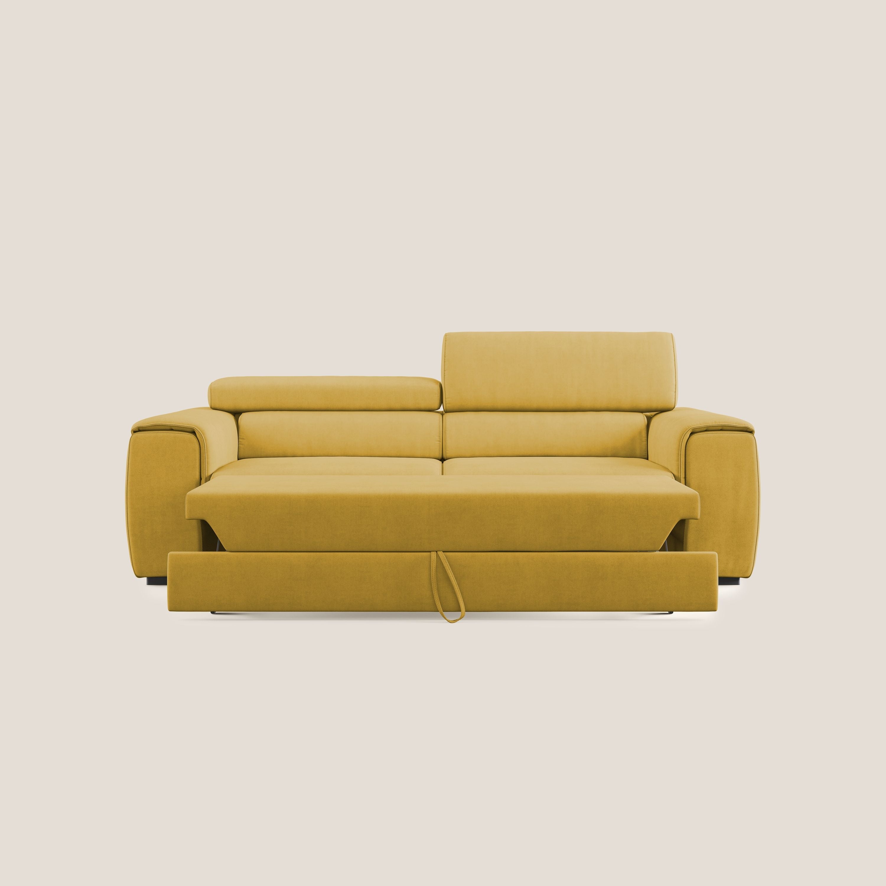 Zeno Divano con pouf estraibile poggiapiedi in tessuto morbido impermeabile T02 giallo - divani.store