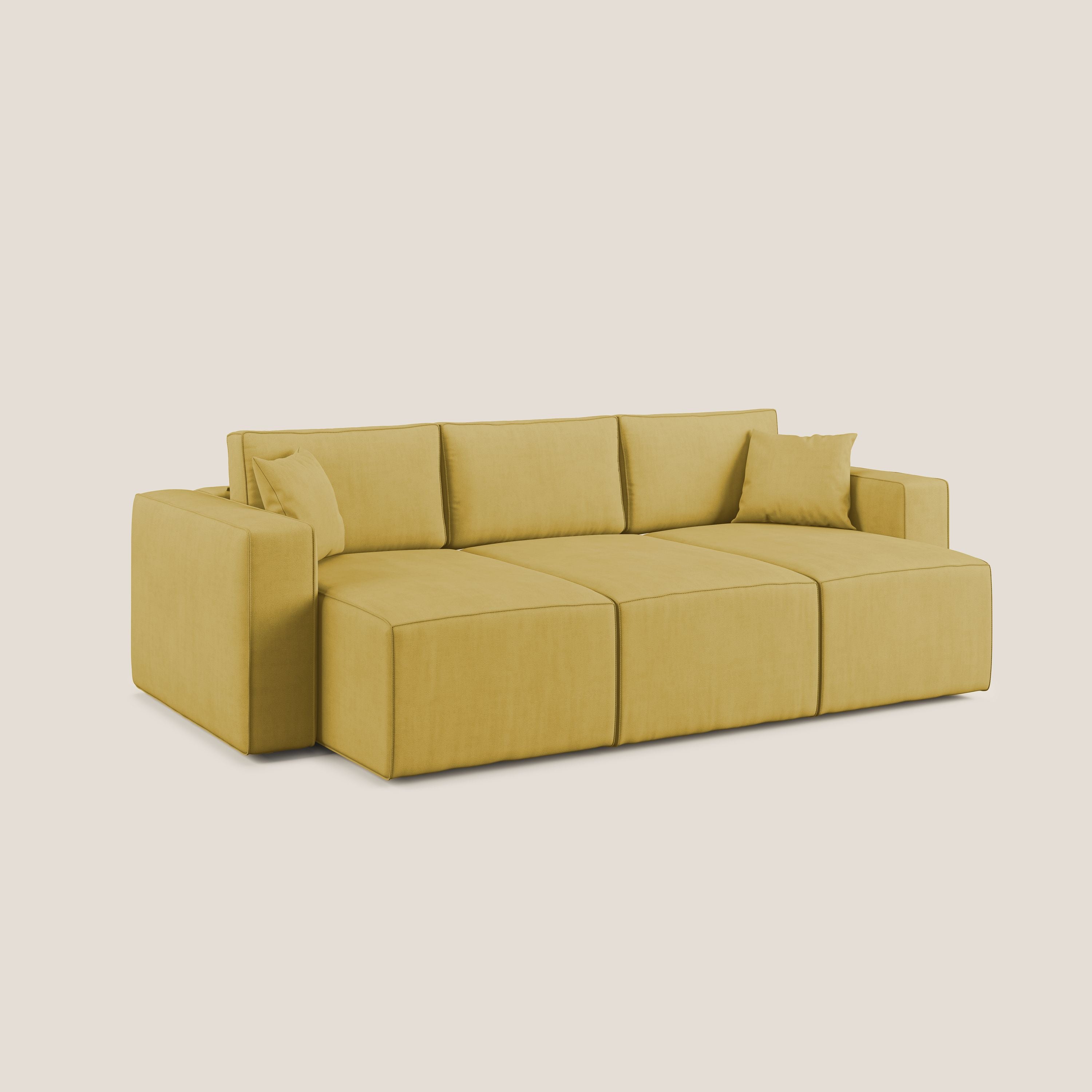 Morfeo divano con 3 sedute estraibili in morbido tessuto impermeabile T02 giallo - divani.store