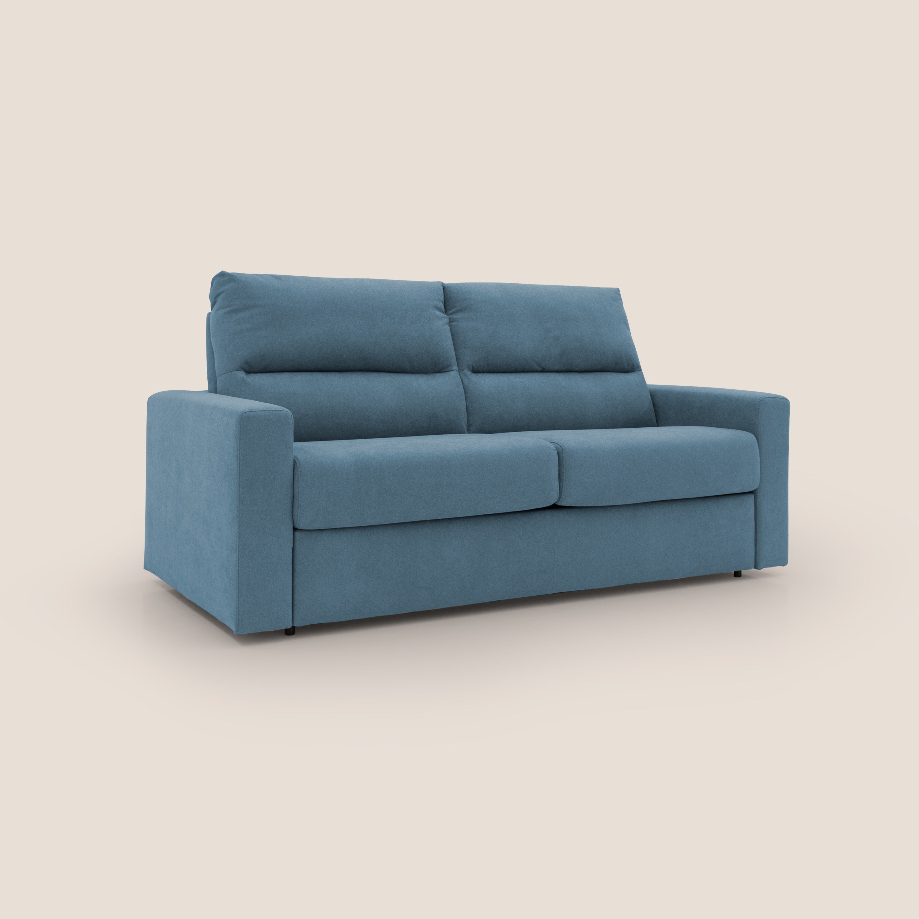 Paloma divano letto con materasso alto 18 cm con Aloe Vera in tessuto impermeabile blu - divani.store