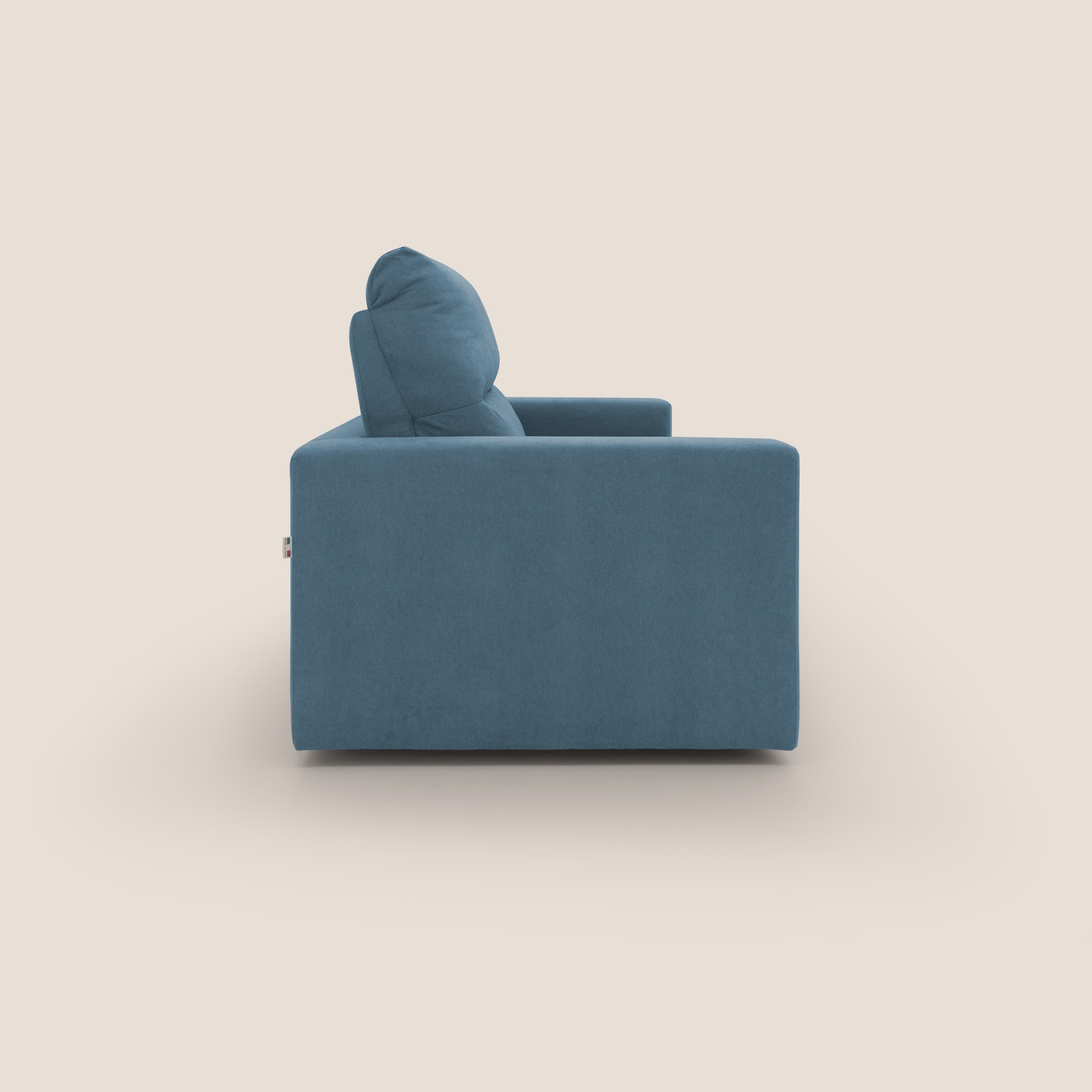 Paloma divano letto con materasso alto 18 cm con Aloe Vera in tessuto impermeabile blu - divani.store