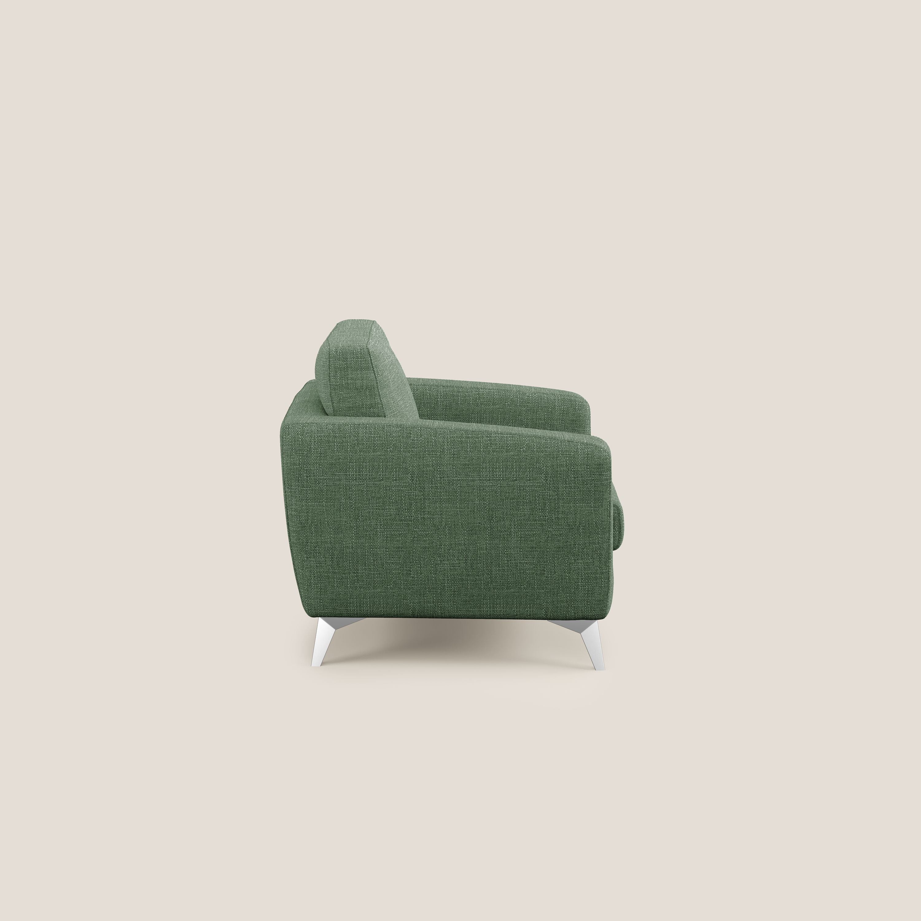 Orione Poltroncina in morbido tessuto impermeabile ad intreccio T06 verde - divani.store