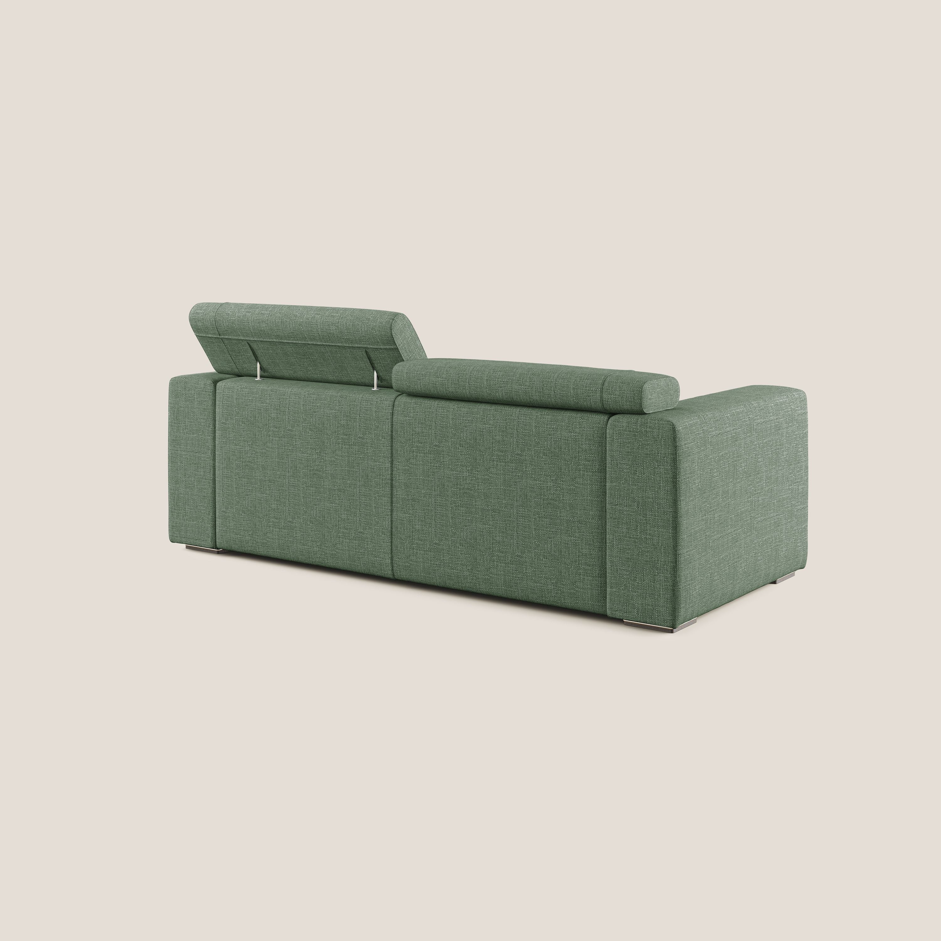 Vegas divano con poggiatesta reclinabili in morbido tessuto impermeabile T06 verde - divani.store