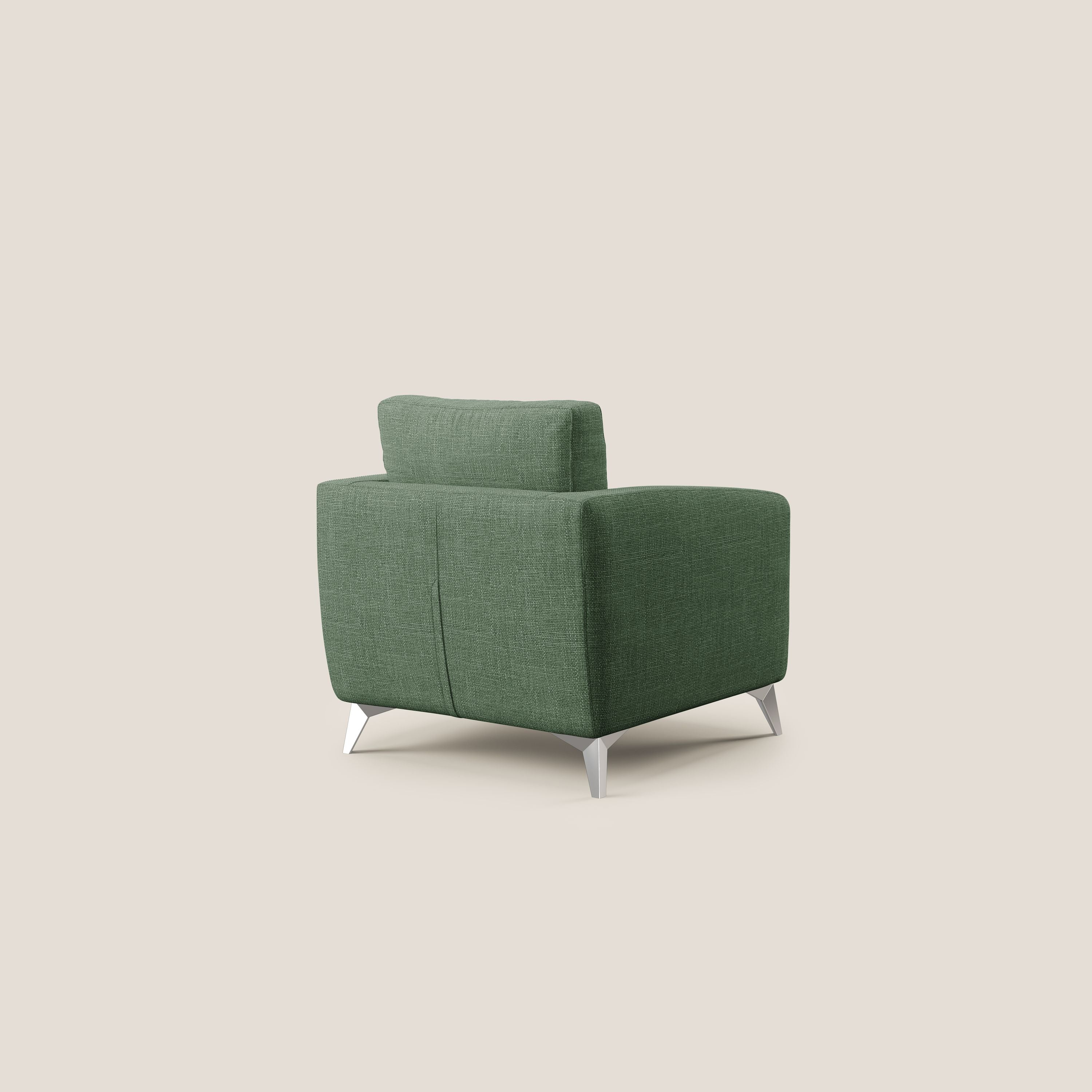 Orione Poltroncina in morbido tessuto impermeabile ad intreccio T06 verde - divani.store