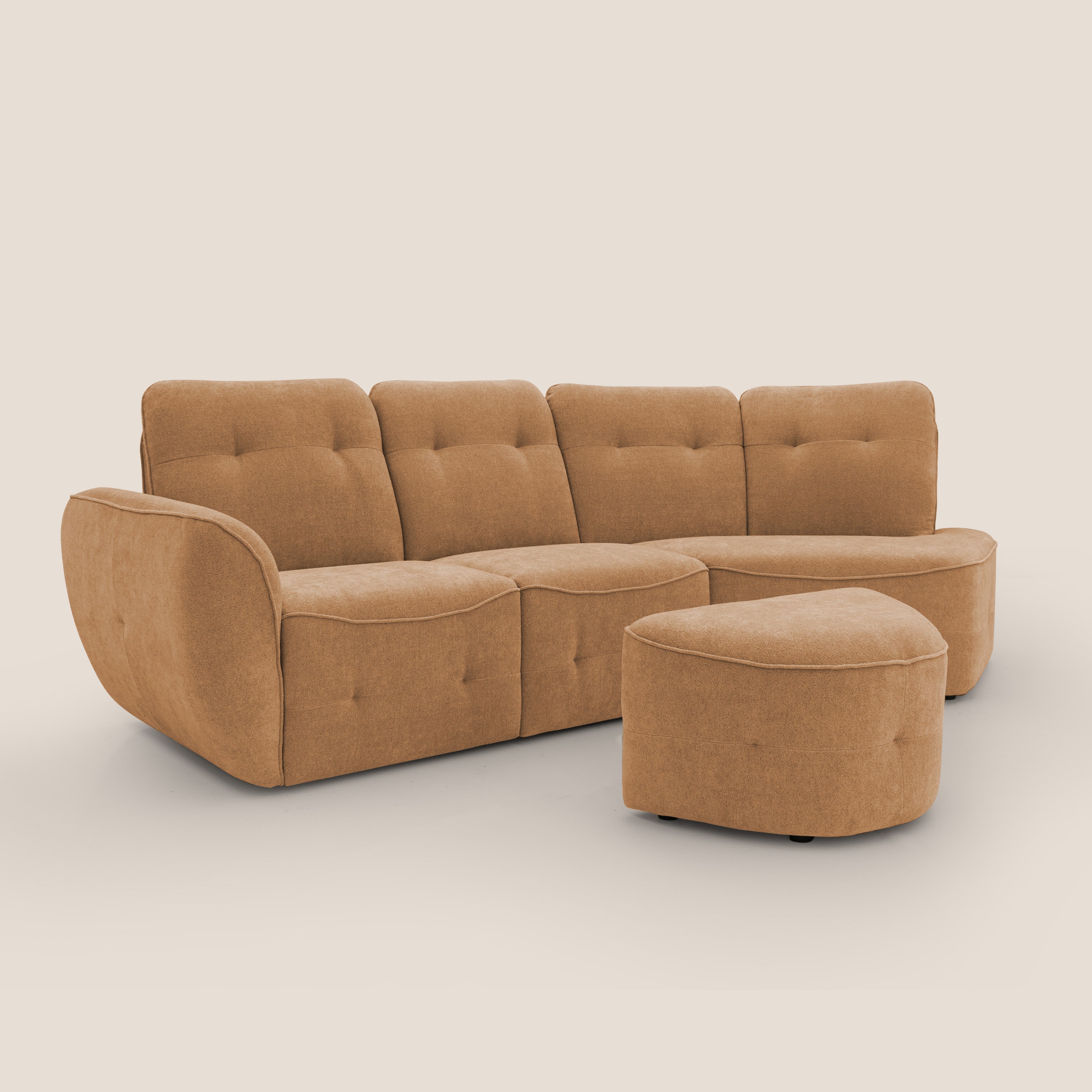 Cerbero divano angolare con pouf mobile in morbido bouclé impermeabile T07 arancio - divani.store