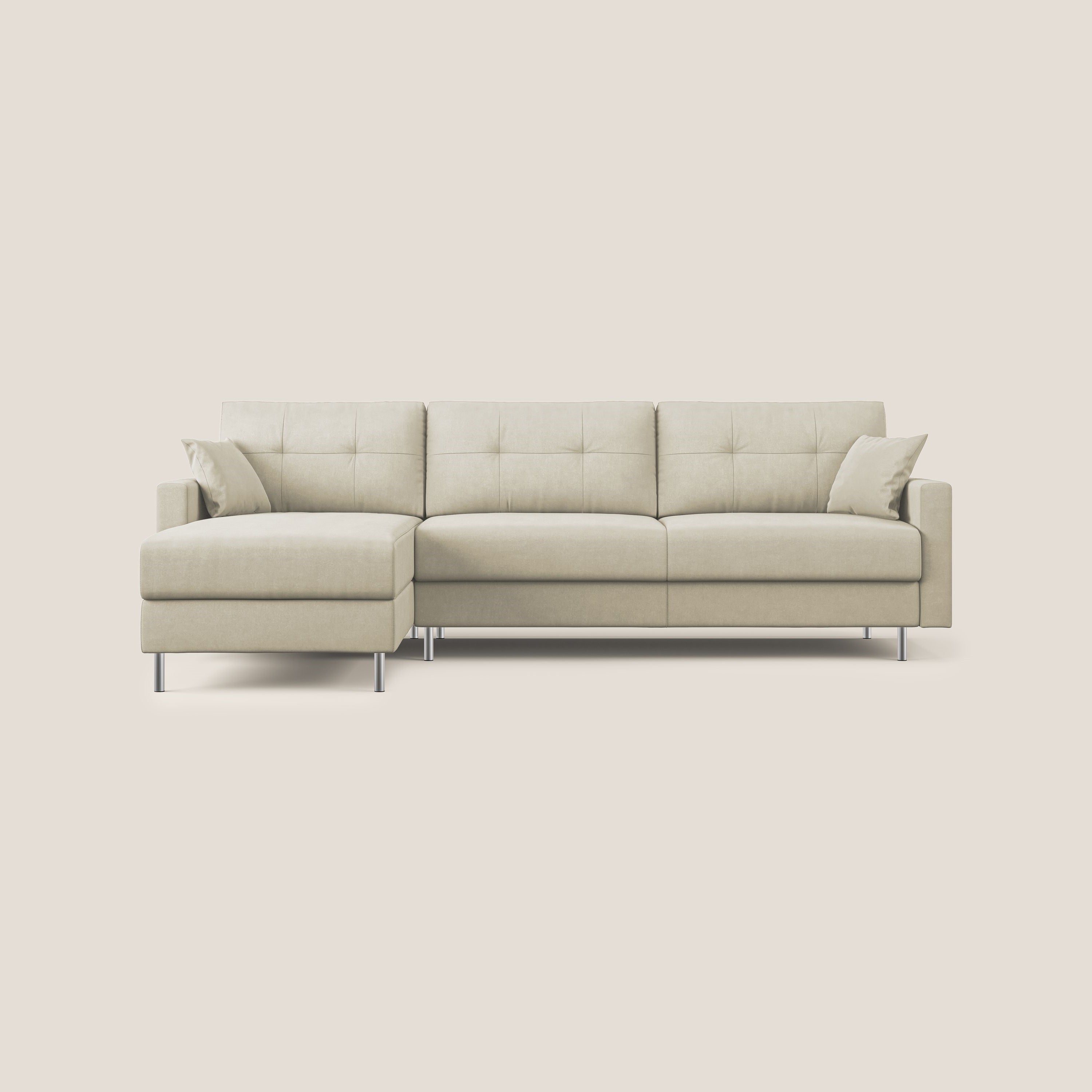 Megan divano letto angolare in microfibra smacchiabile T11 panna - divani.store